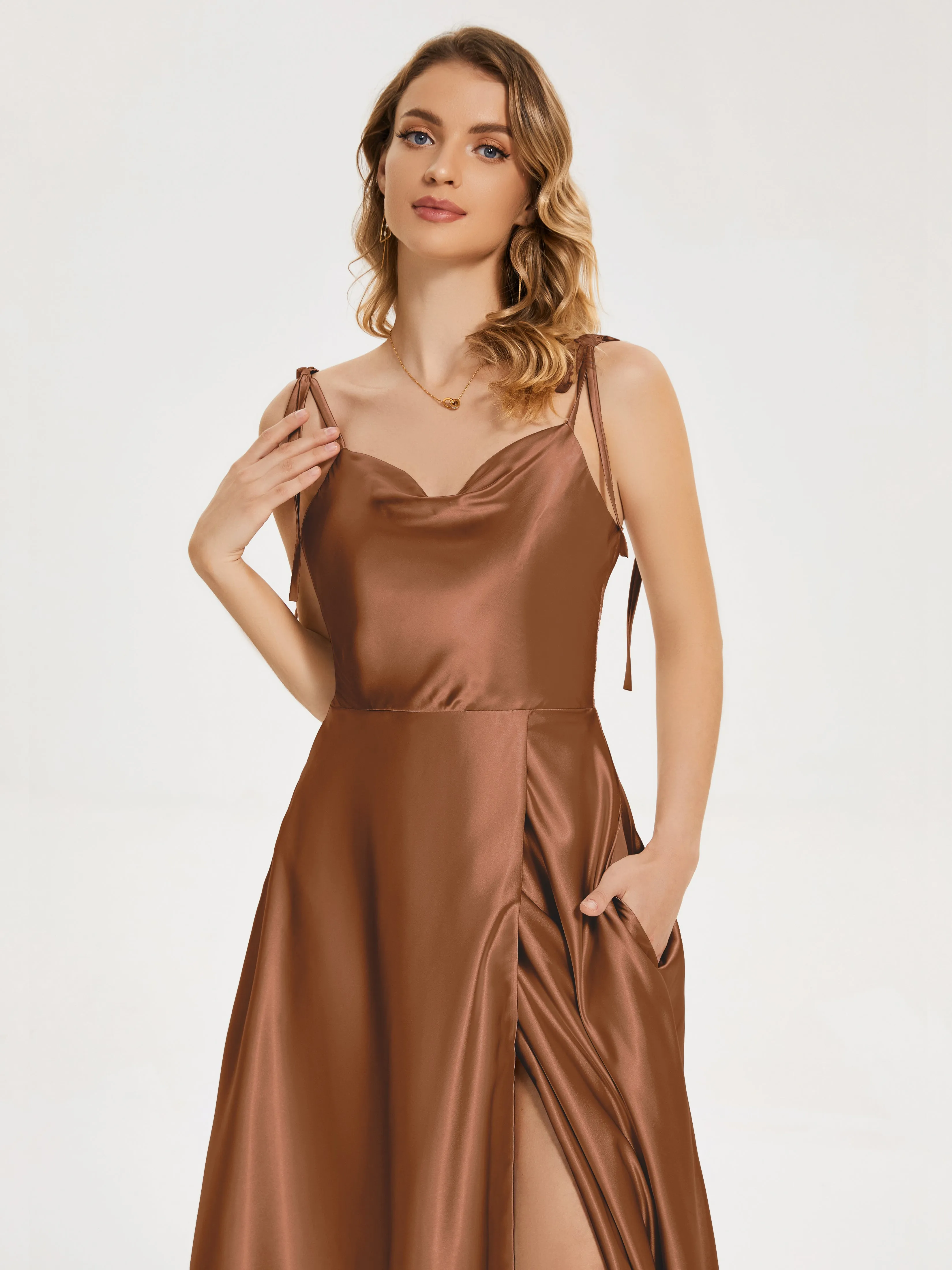 Kamila Cowl Court Train Soft Satin Dresses