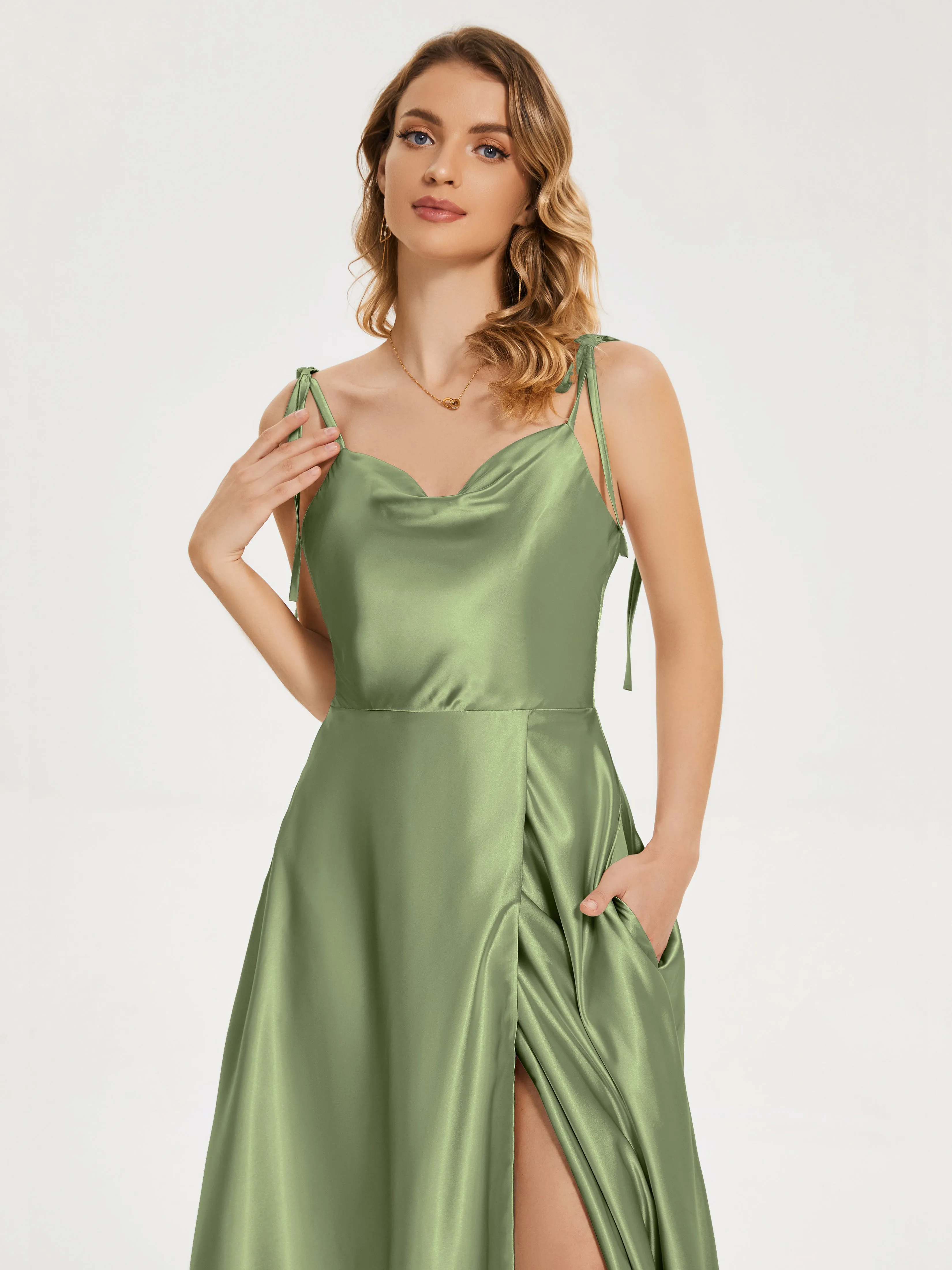 Kamila Cowl Court Train Soft Satin Dresses