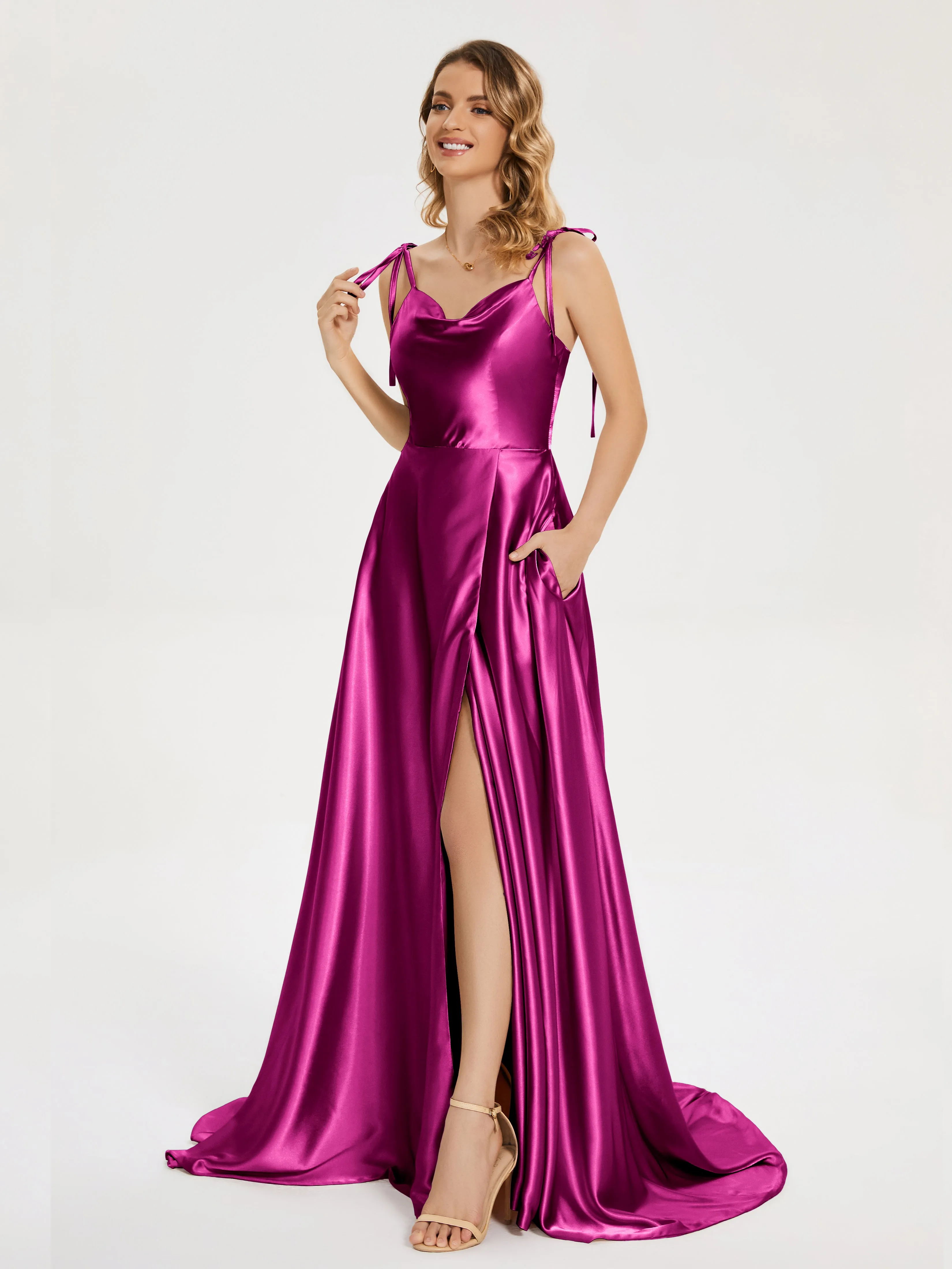Kamila Cowl Court Train Soft Satin Dresses