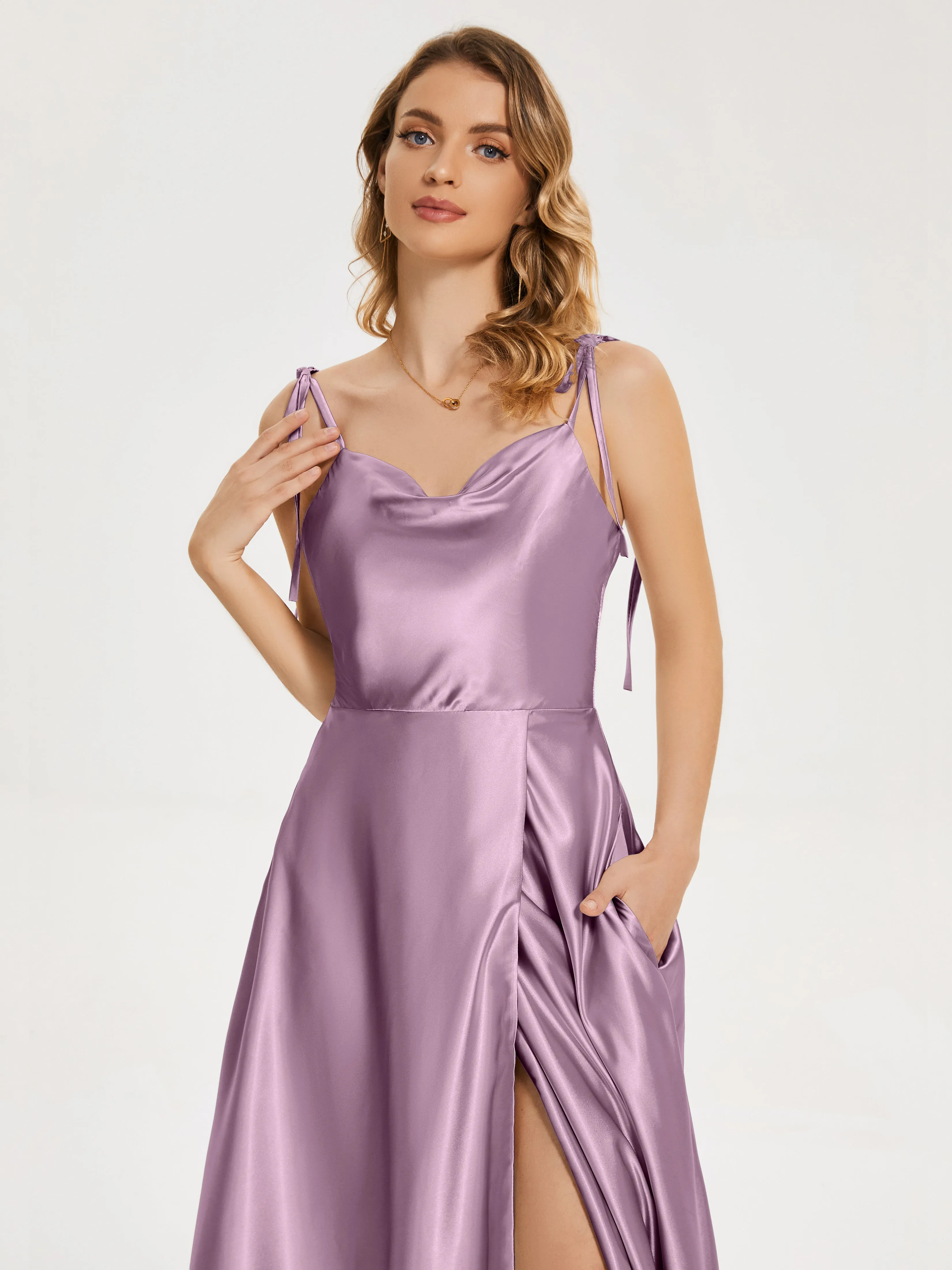 Kamila Cowl Court Train Soft Satin Dresses
