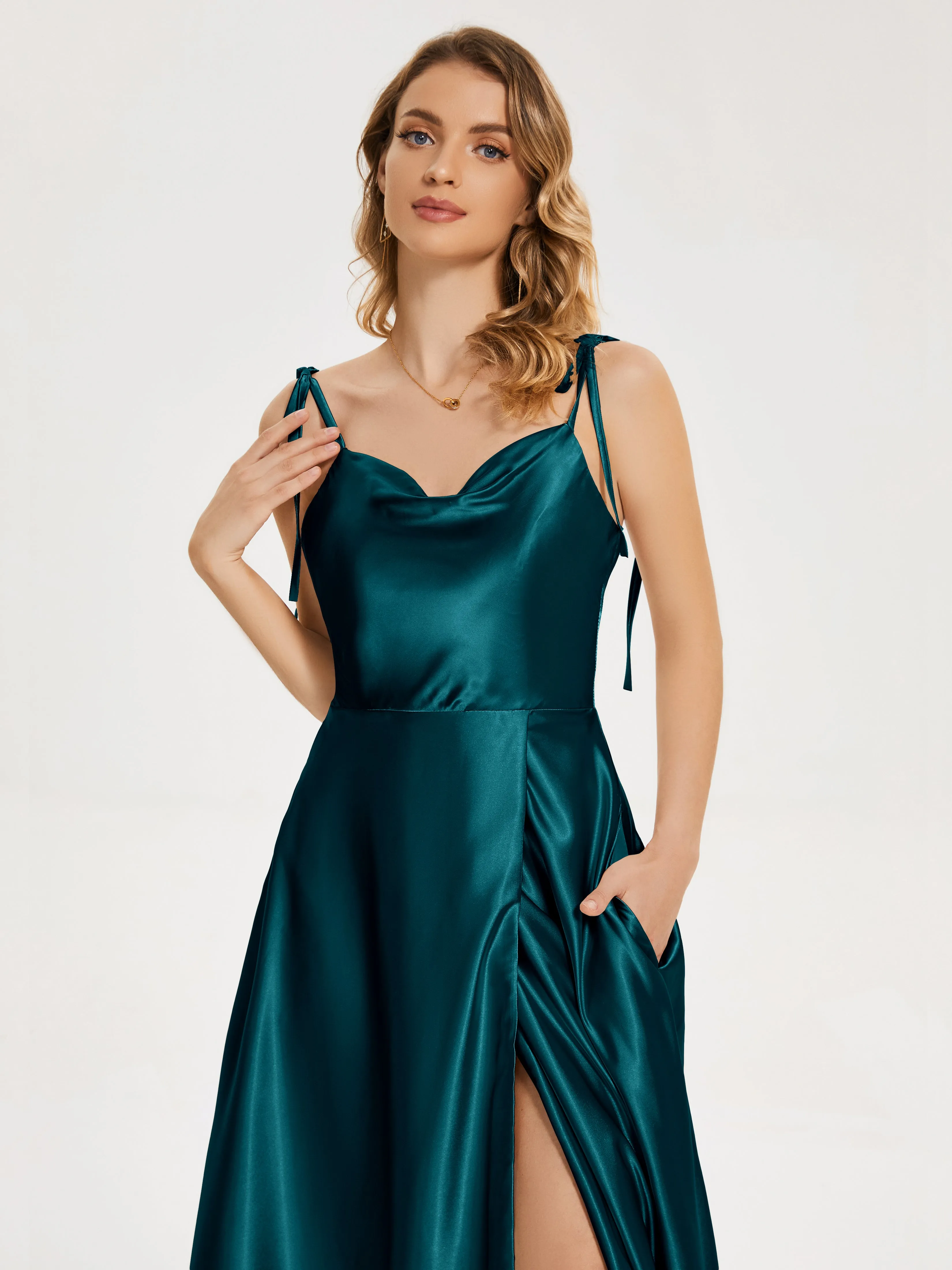 Kamila Cowl Court Train Soft Satin Dresses