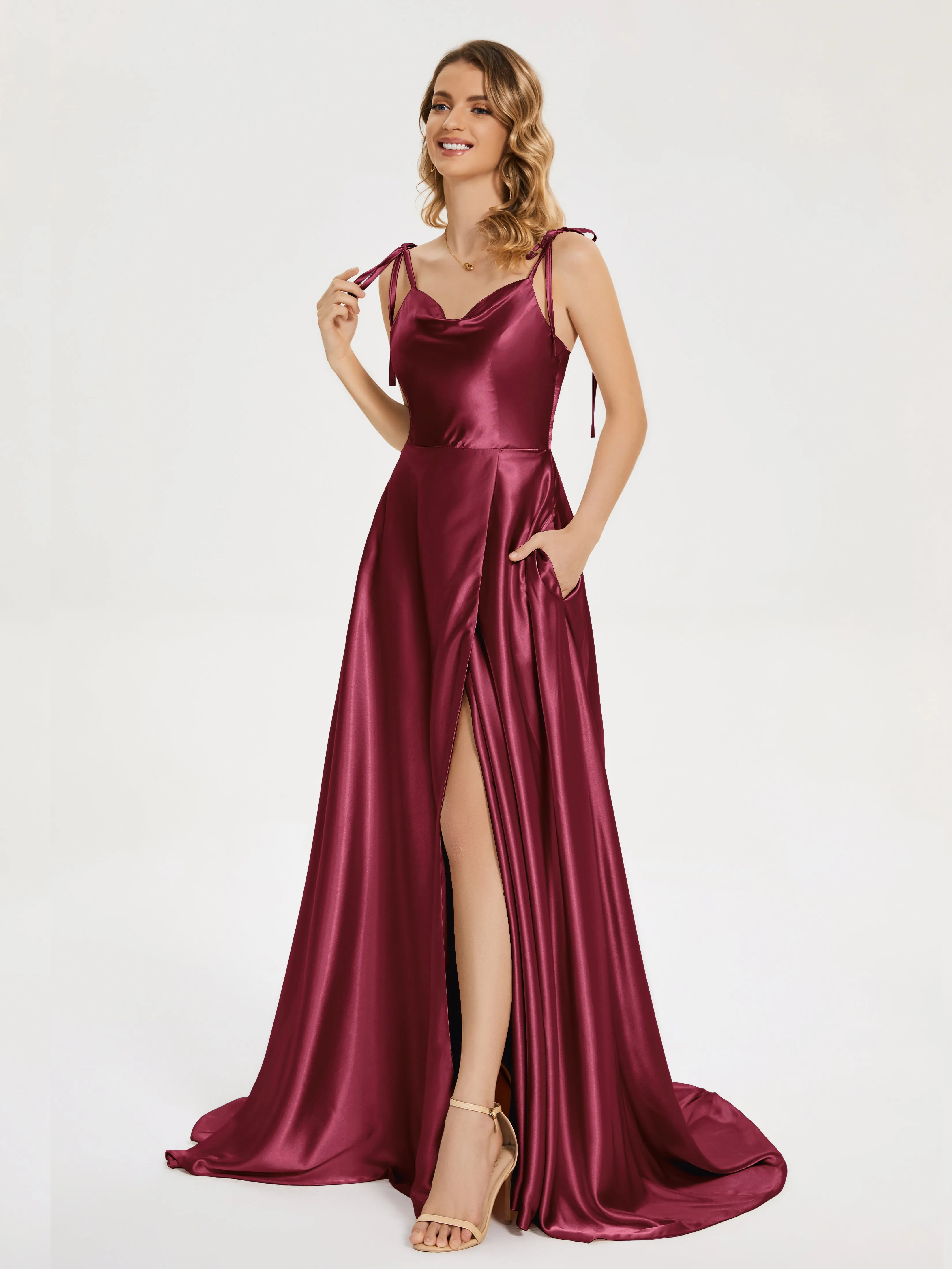 Kamila Cowl Court Train Soft Satin Dresses