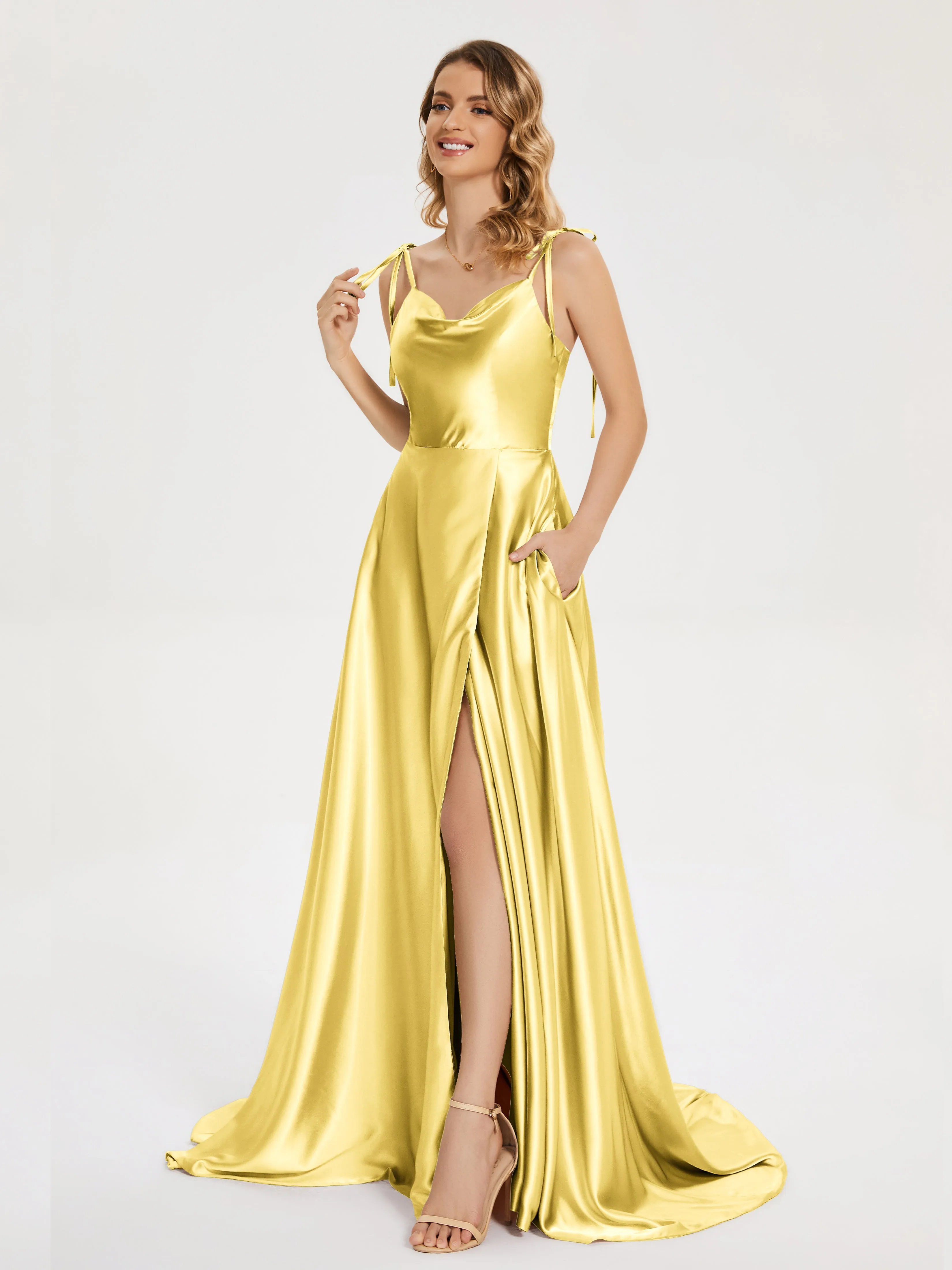 Kamila Cowl Court Train Soft Satin Dresses