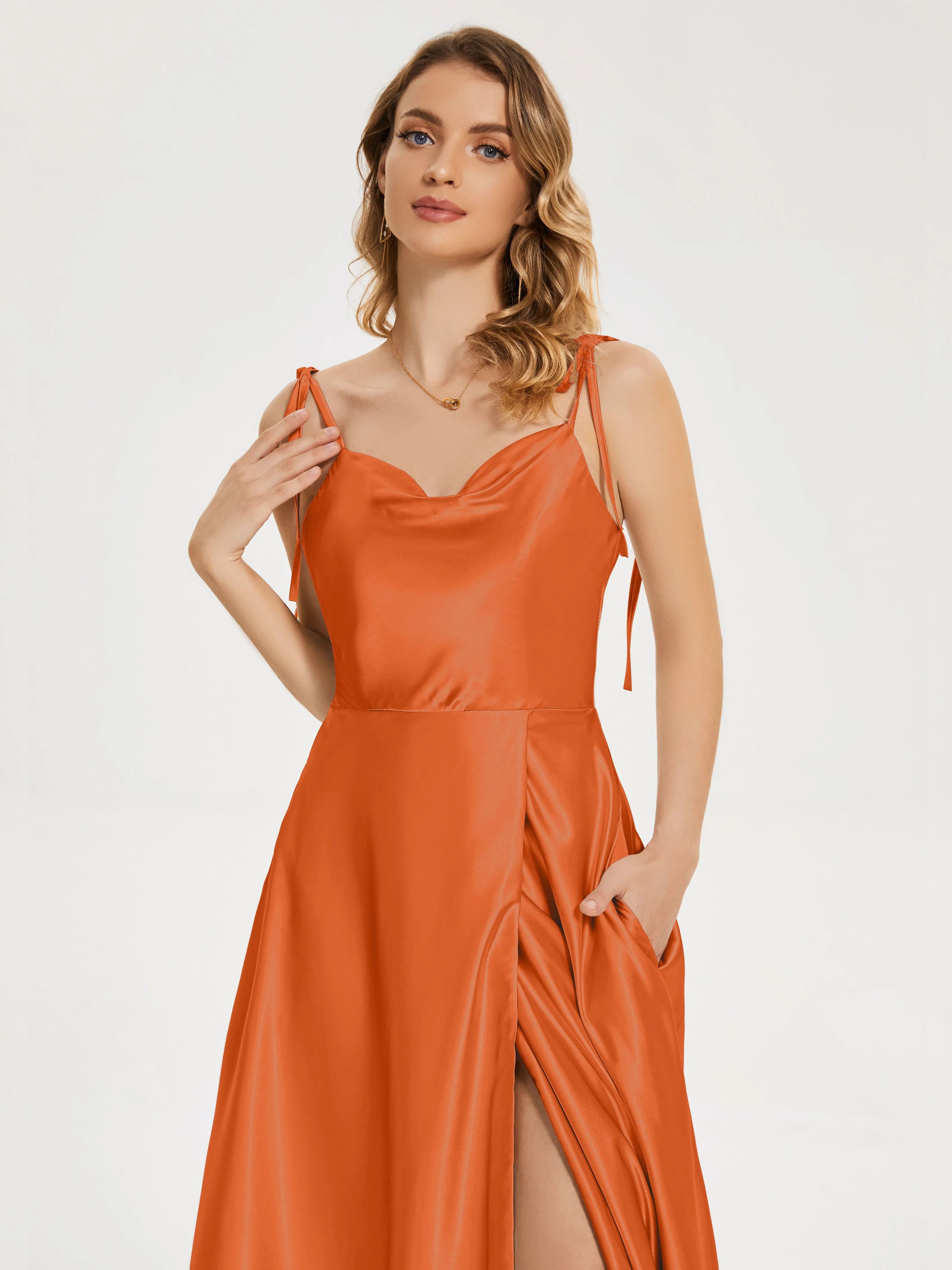 Kamila Cowl Court Train Soft Satin Dresses