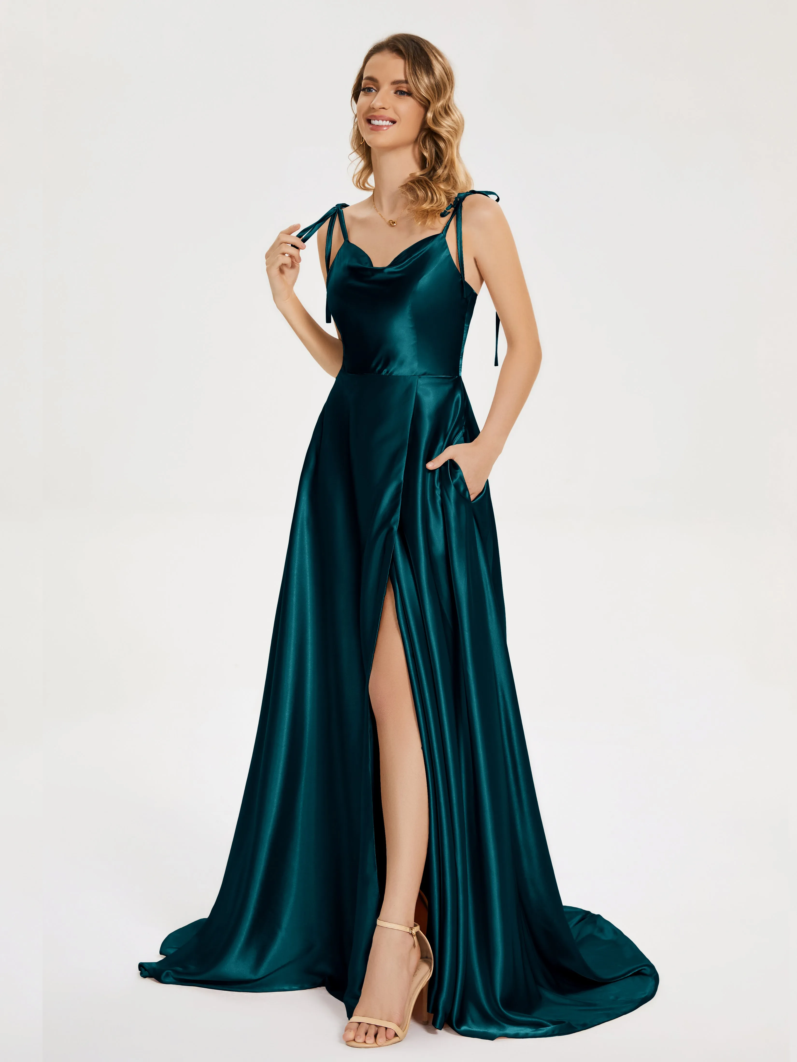 Kamila Cowl Court Train Soft Satin Dresses