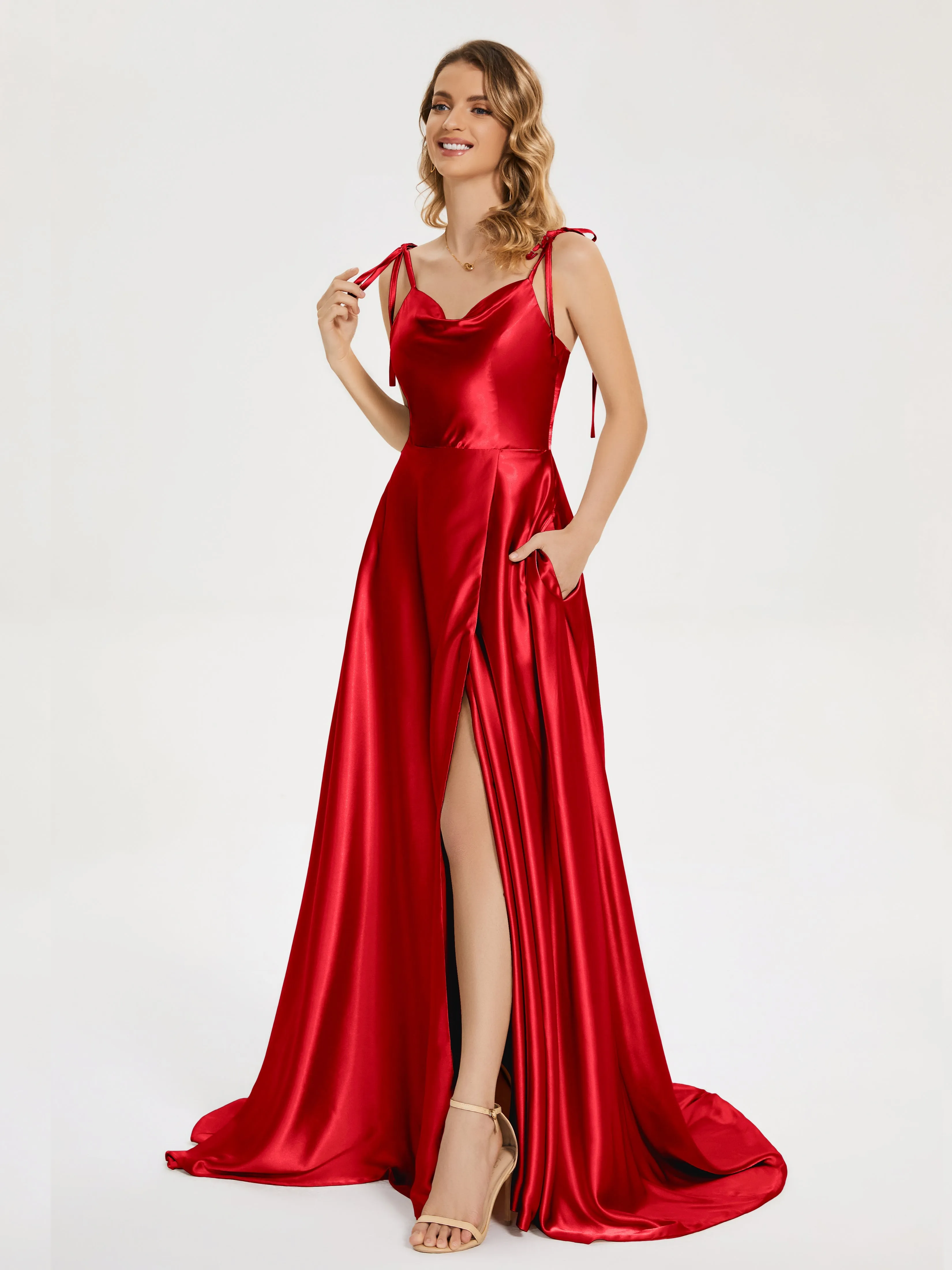 Kamila Cowl Court Train Soft Satin Dresses