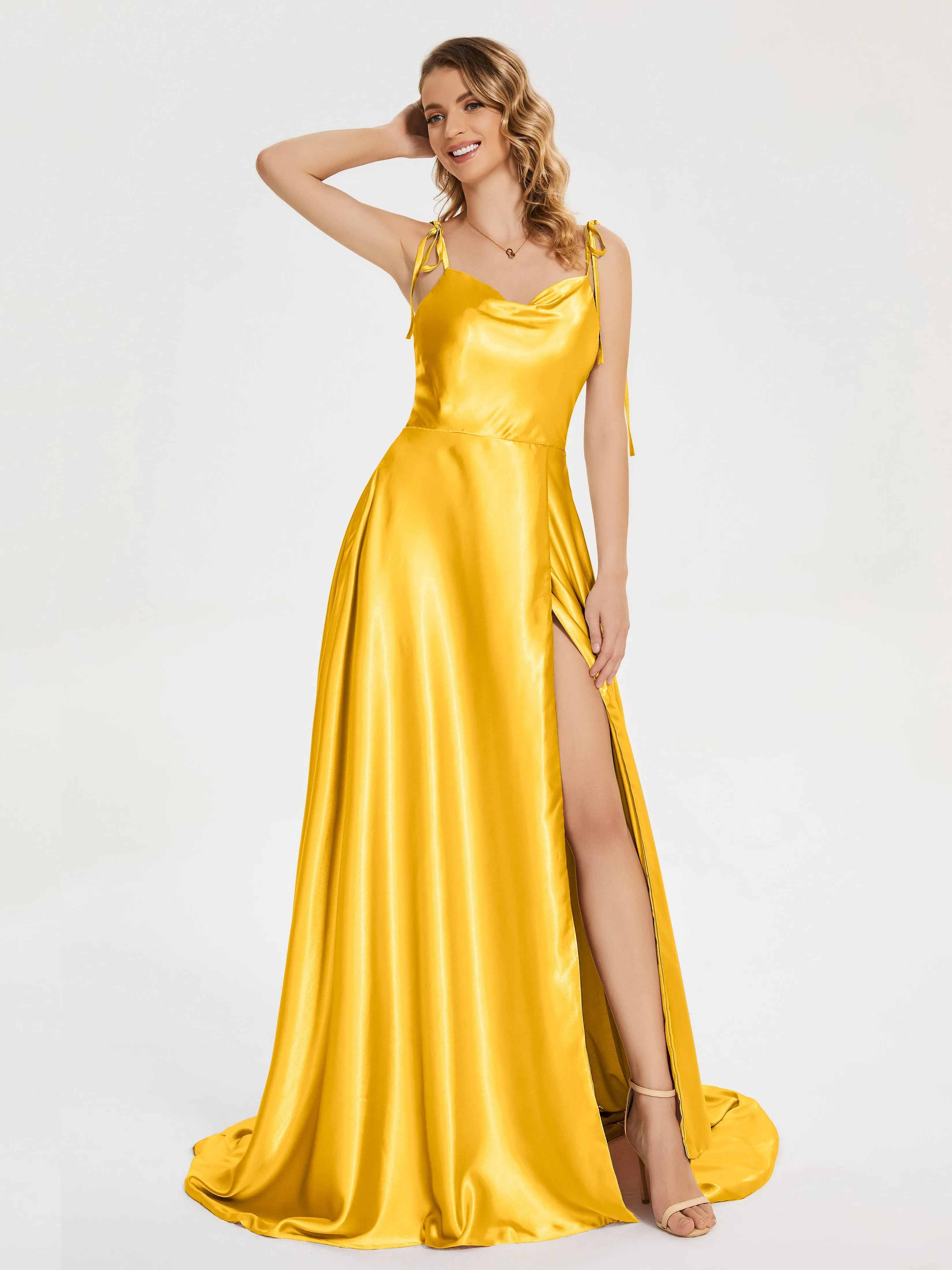 Kamila Cowl Court Train Soft Satin Dresses
