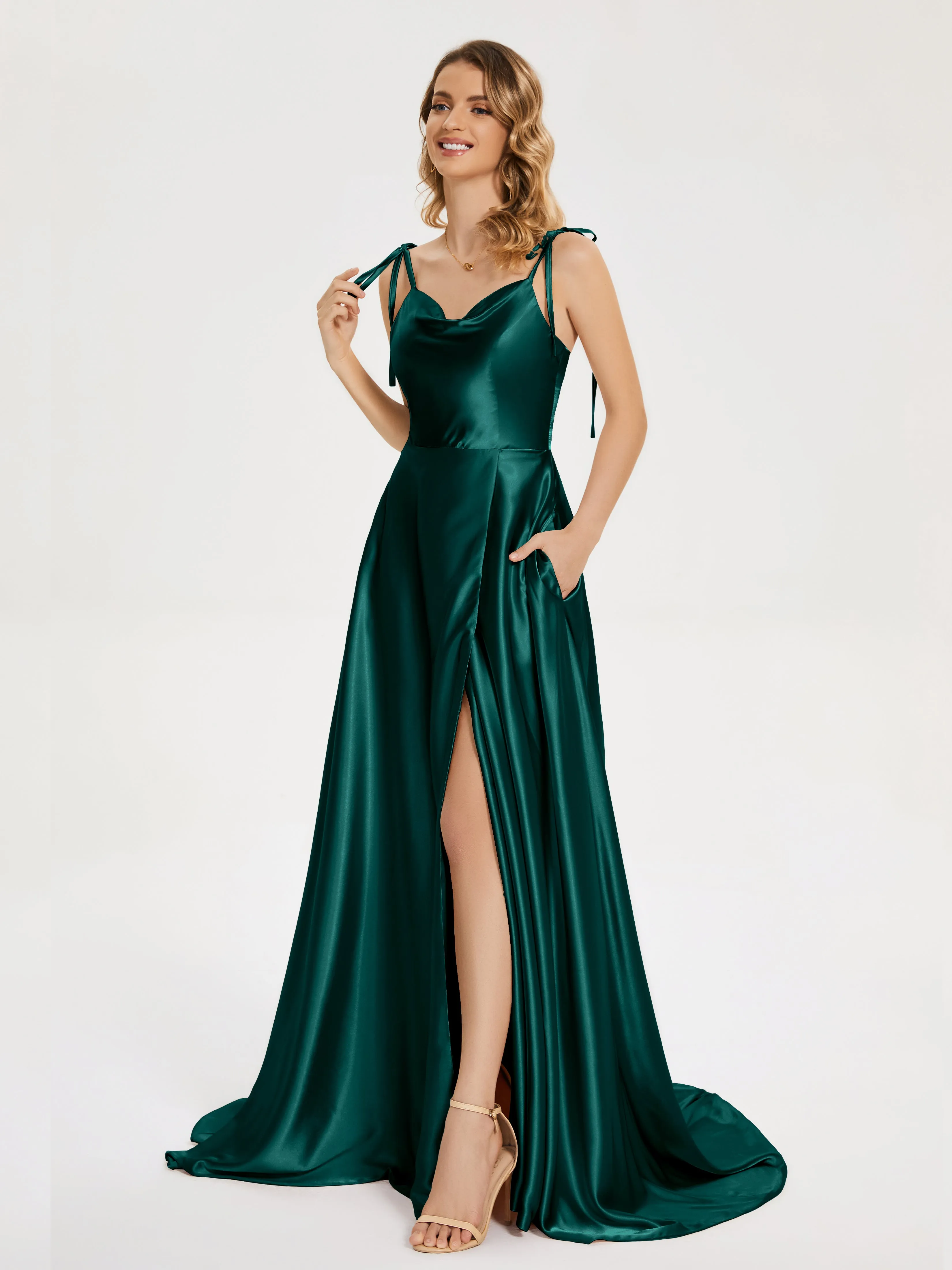 Kamila Cowl Court Train Soft Satin Dresses