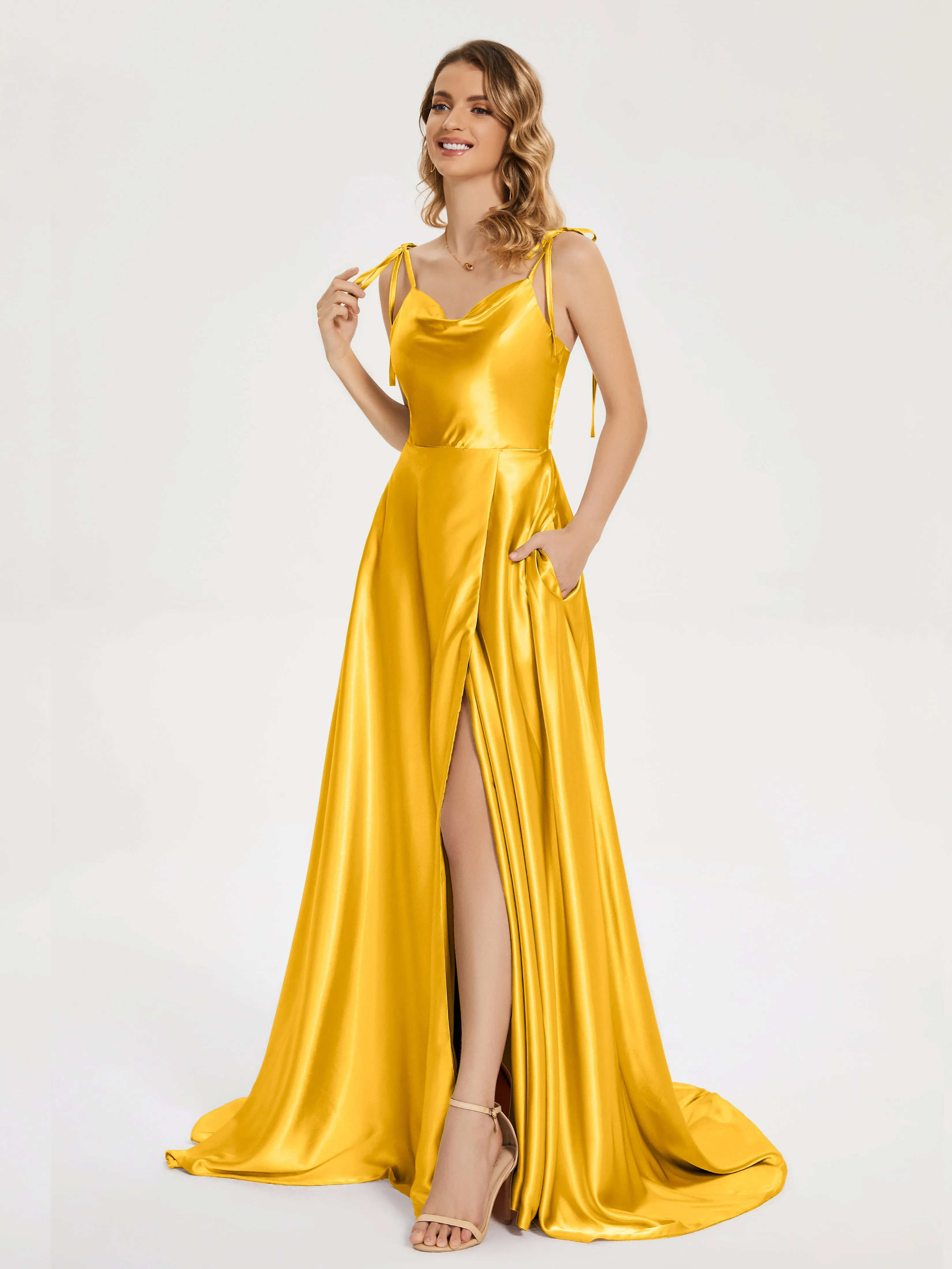 Kamila Cowl Court Train Soft Satin Dresses