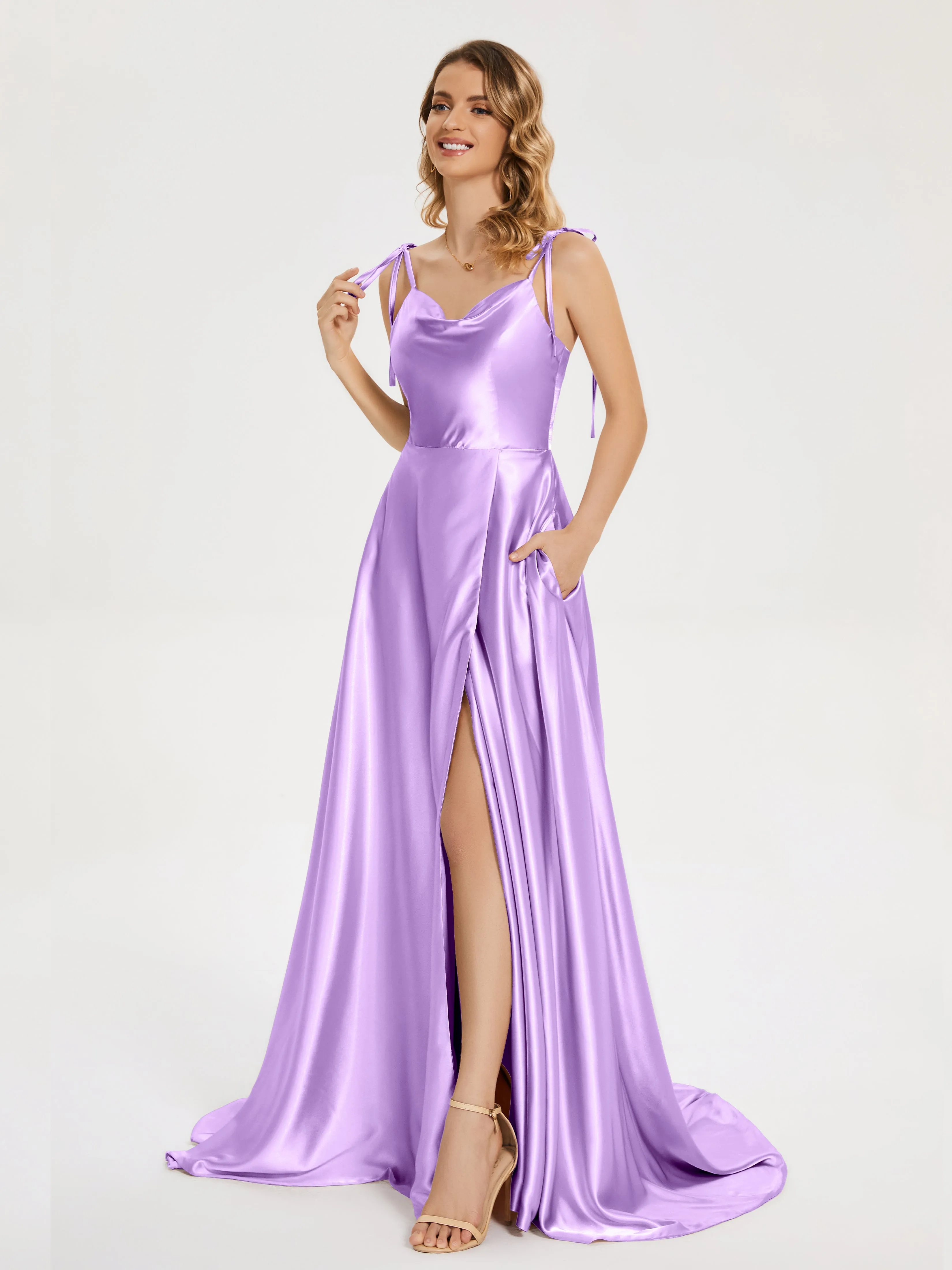 Kamila Cowl Court Train Soft Satin Dresses