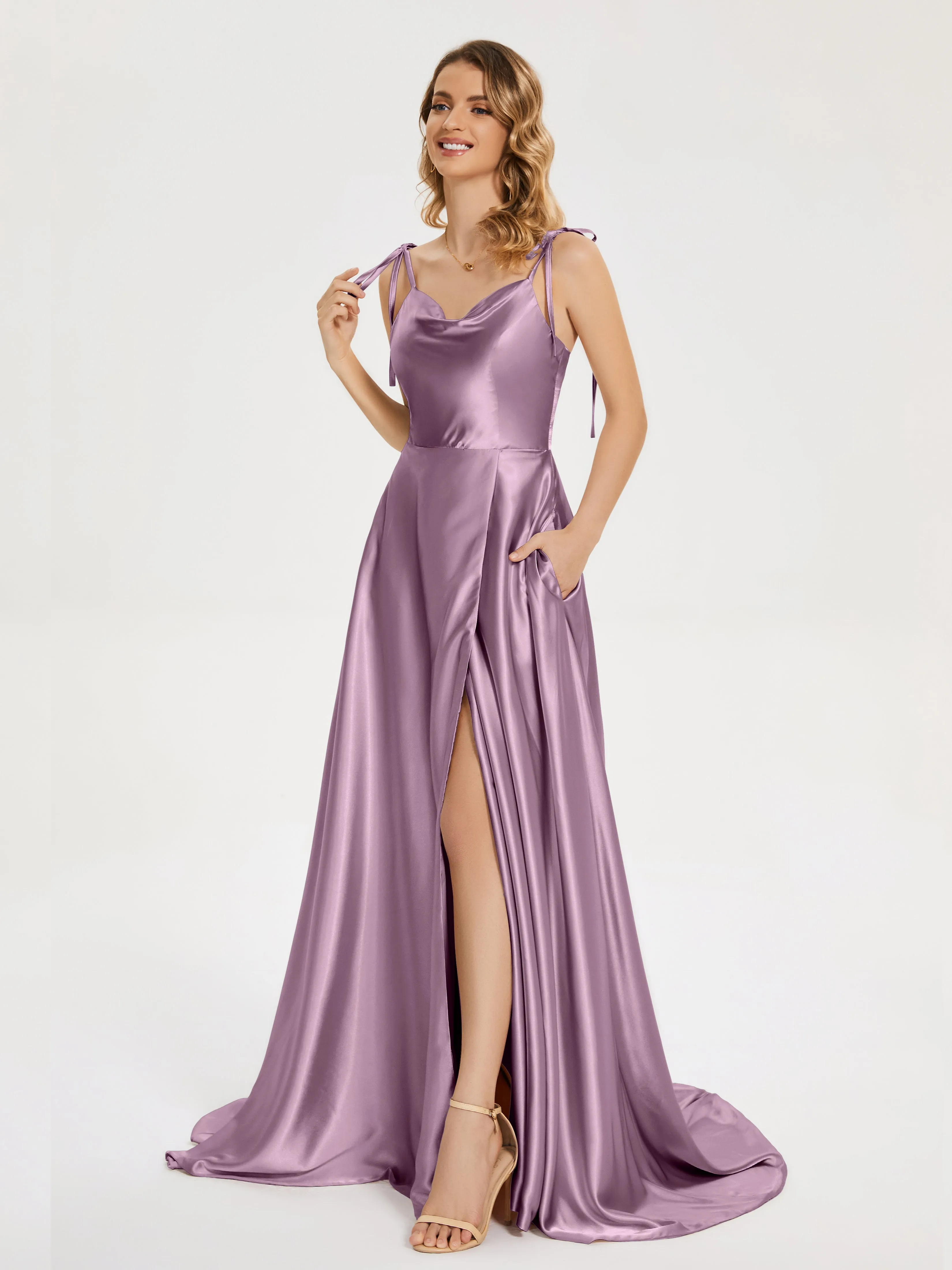 Kamila Cowl Court Train Soft Satin Dresses
