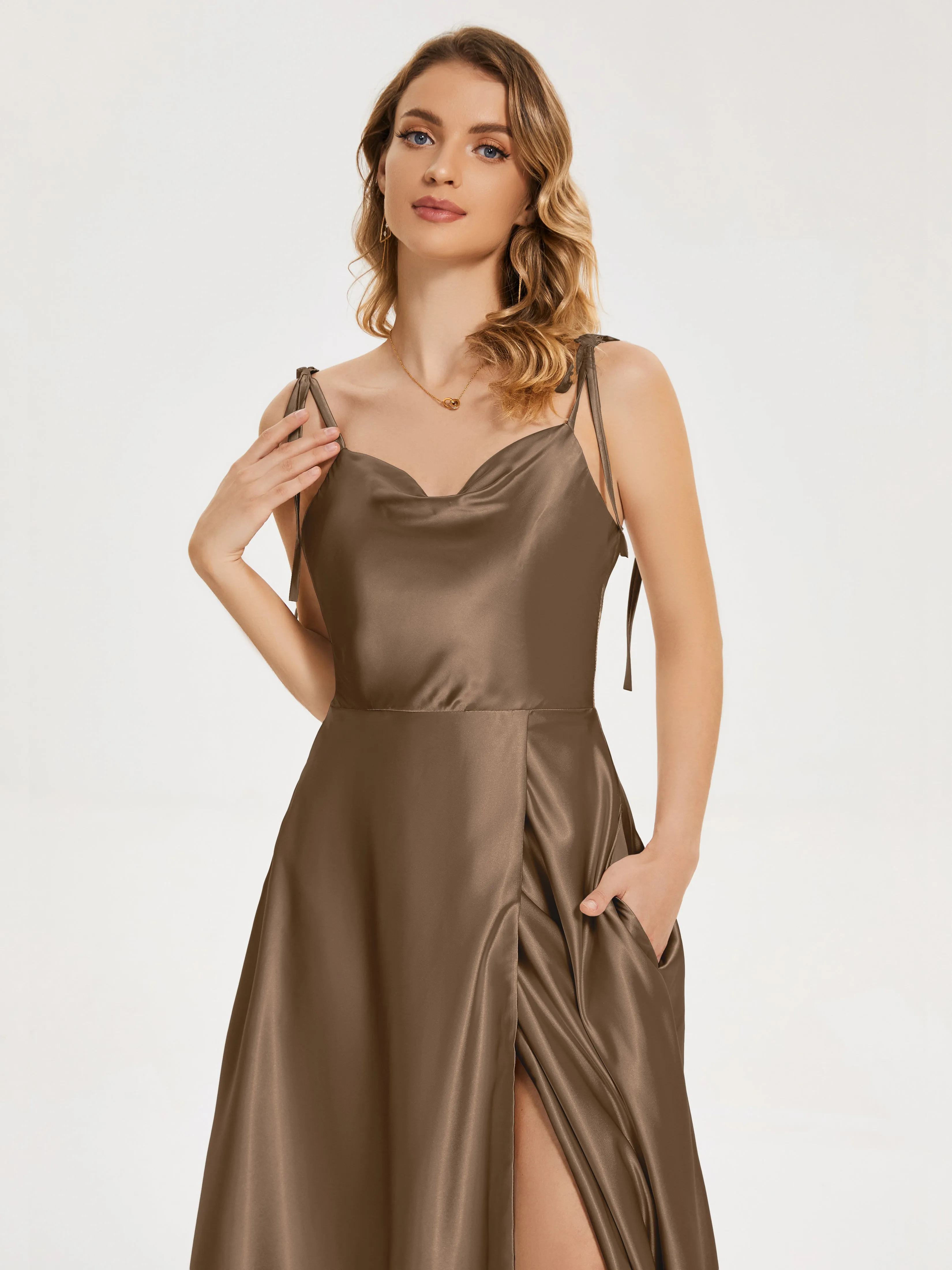 Kamila Cowl Court Train Soft Satin Dresses