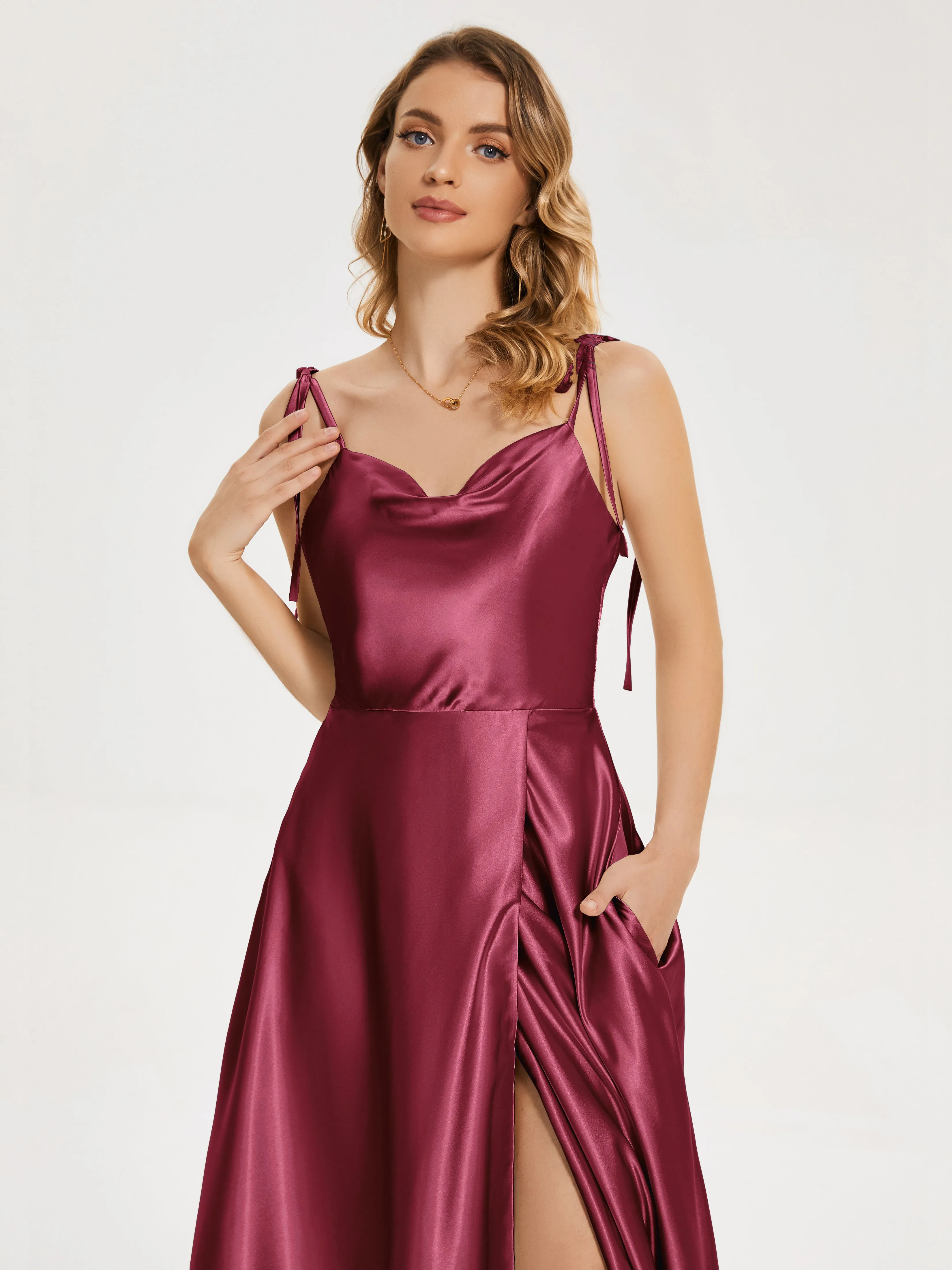Kamila Cowl Court Train Soft Satin Dresses
