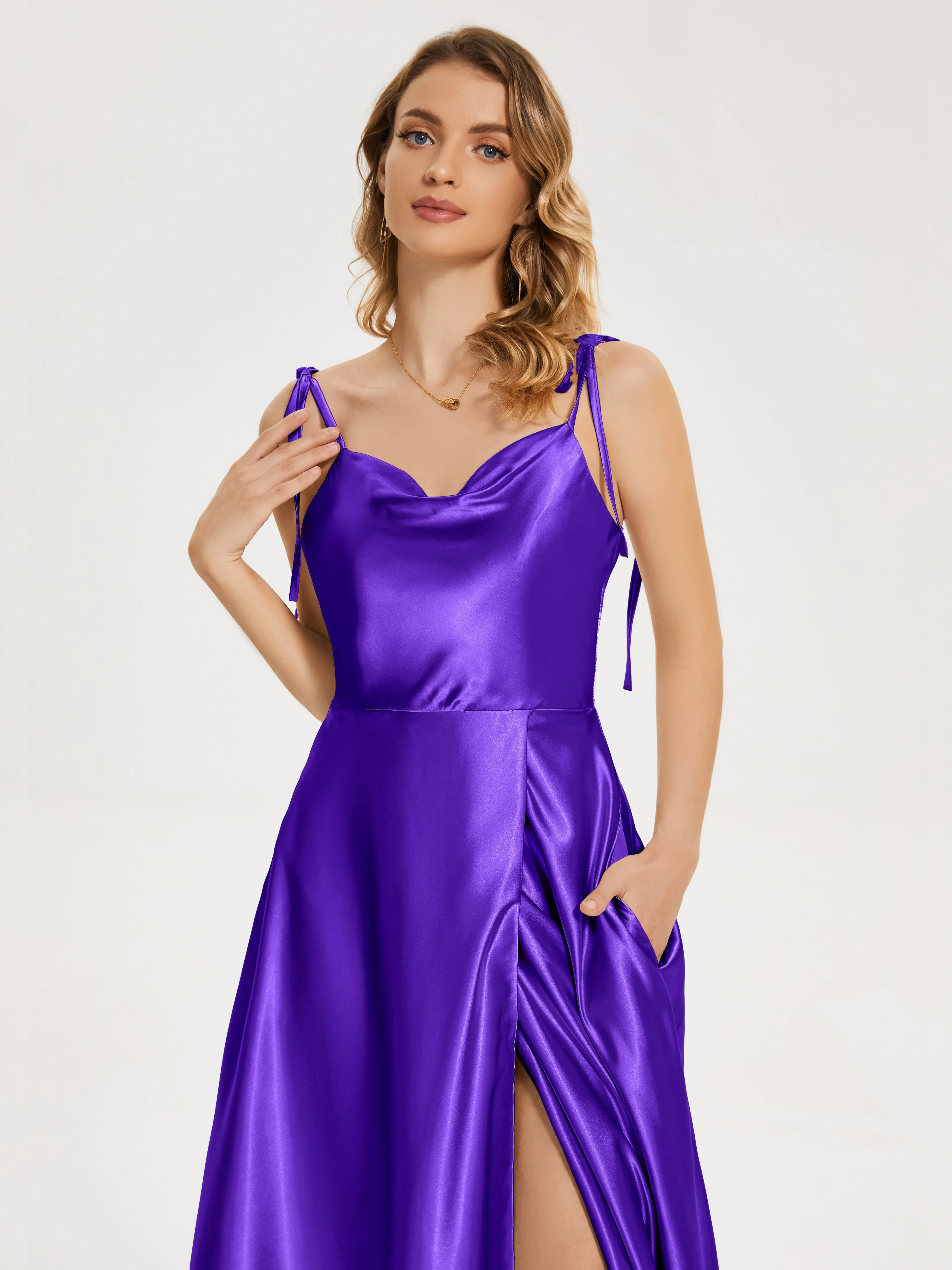 Kamila Cowl Court Train Soft Satin Dresses