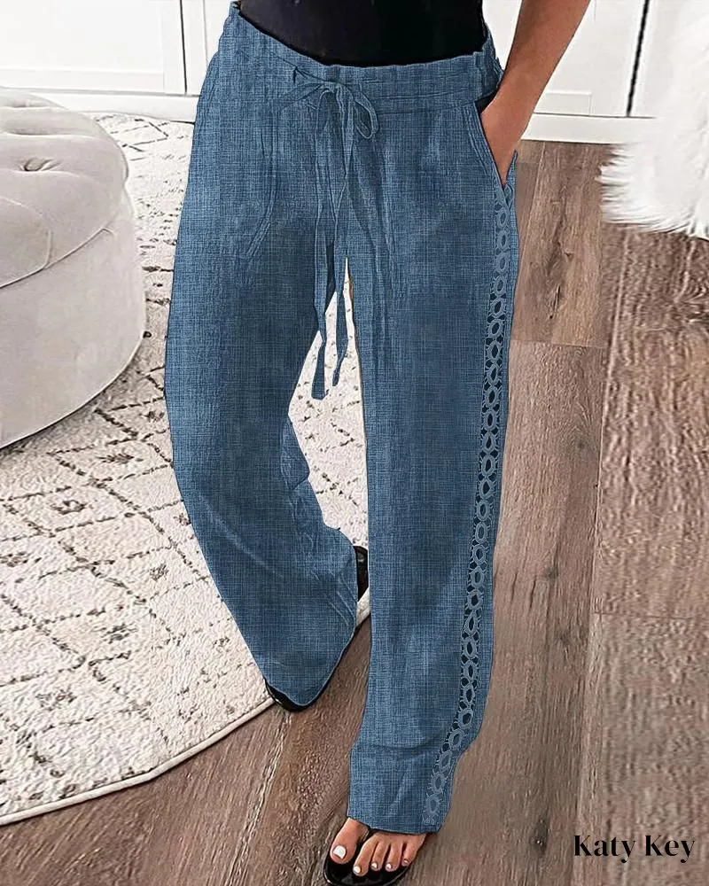 KatyKey - Chic and Stylish Drawstring Casual Pants featuring Cutout Detailing