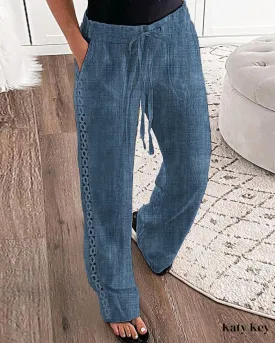 KatyKey - Chic and Stylish Drawstring Casual Pants featuring Cutout Detailing
