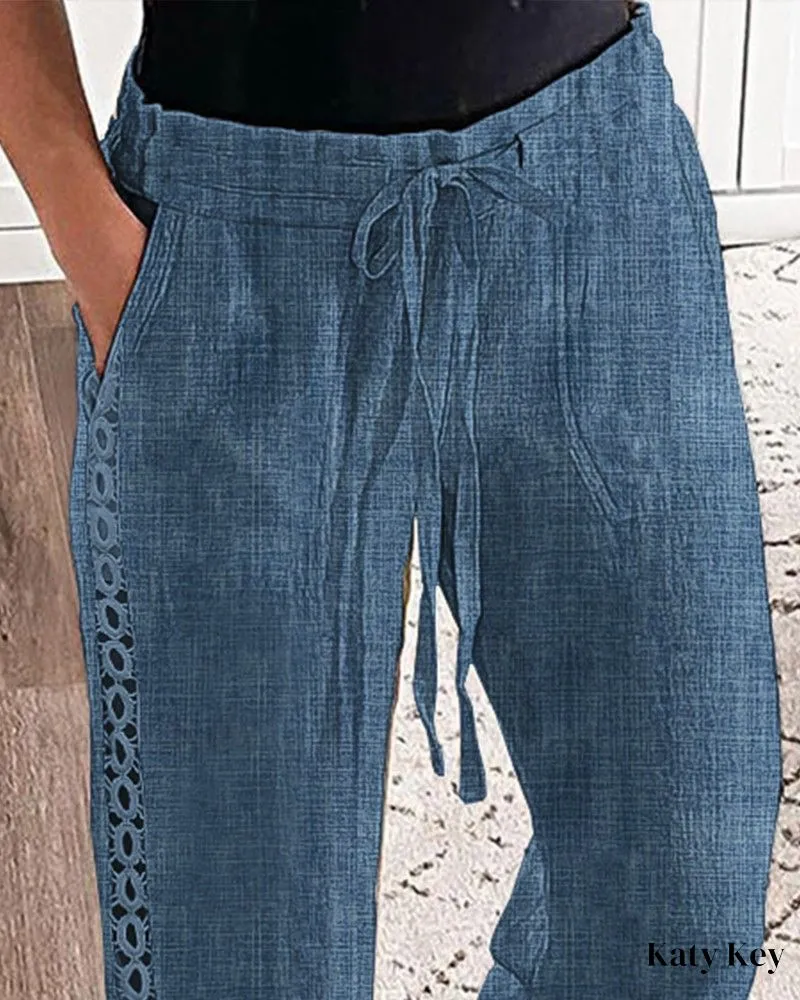KatyKey - Chic and Stylish Drawstring Casual Pants featuring Cutout Detailing