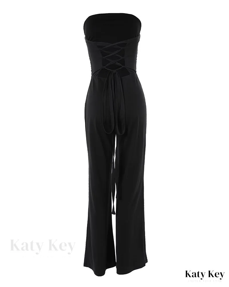 KatyKey - Chic Bandeau Top and Stylish Tied Detail Pants Set