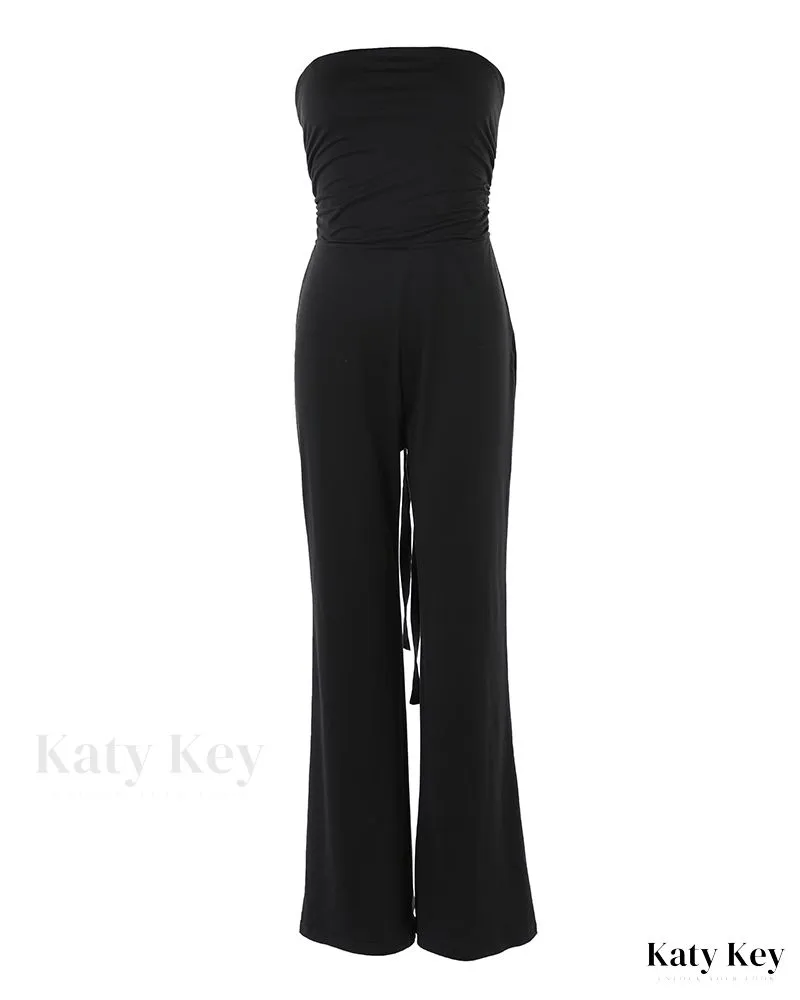KatyKey - Chic Bandeau Top and Stylish Tied Detail Pants Set