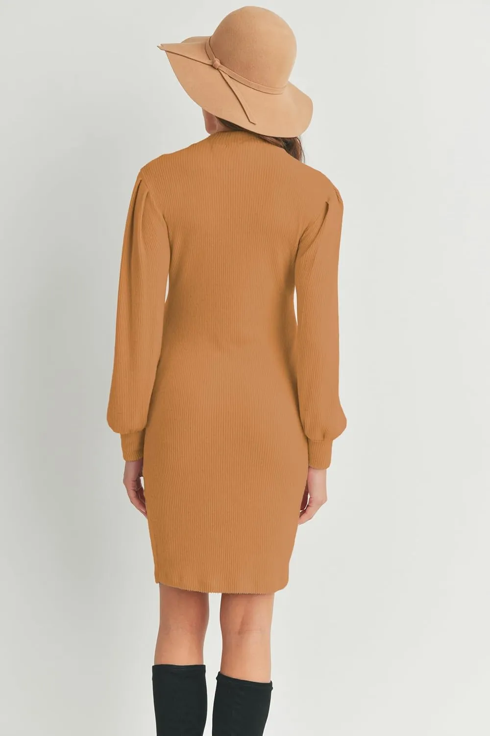 LaClef Womens Long Puff Sleeve Ribbed Knit Maternity Sweater Dress