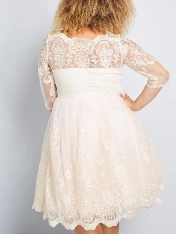 Long Sleeve Lace Tea Length Rockabilly Wedding Dress