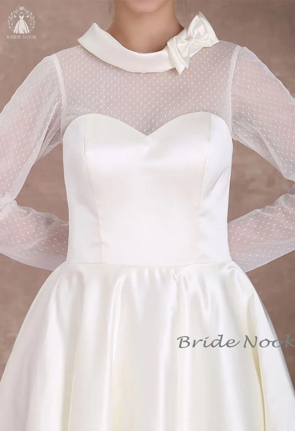 Long Sleeves Vintage Style Tea Length Wedding Dress