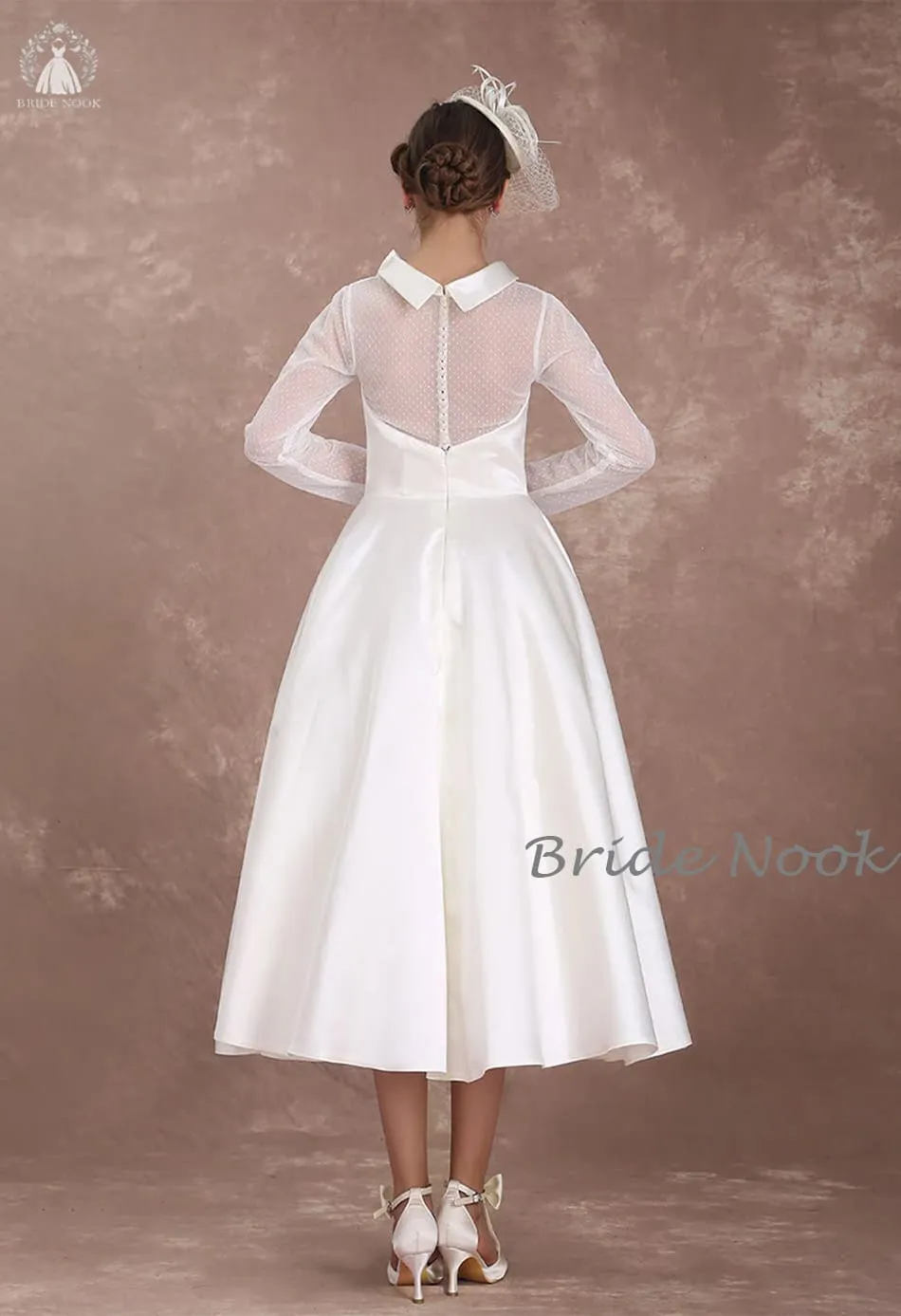 Long Sleeves Vintage Style Tea Length Wedding Dress