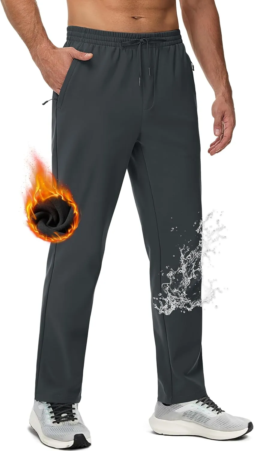 MAGCOMSEN Men's Fleece Lined Sweatpants with Zipper Pockets Athletic Workout Running Winter Water Resistant Pants