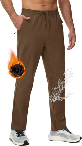 MAGCOMSEN Men's Fleece Lined Sweatpants with Zipper Pockets Athletic Workout Running Winter Water Resistant Pants