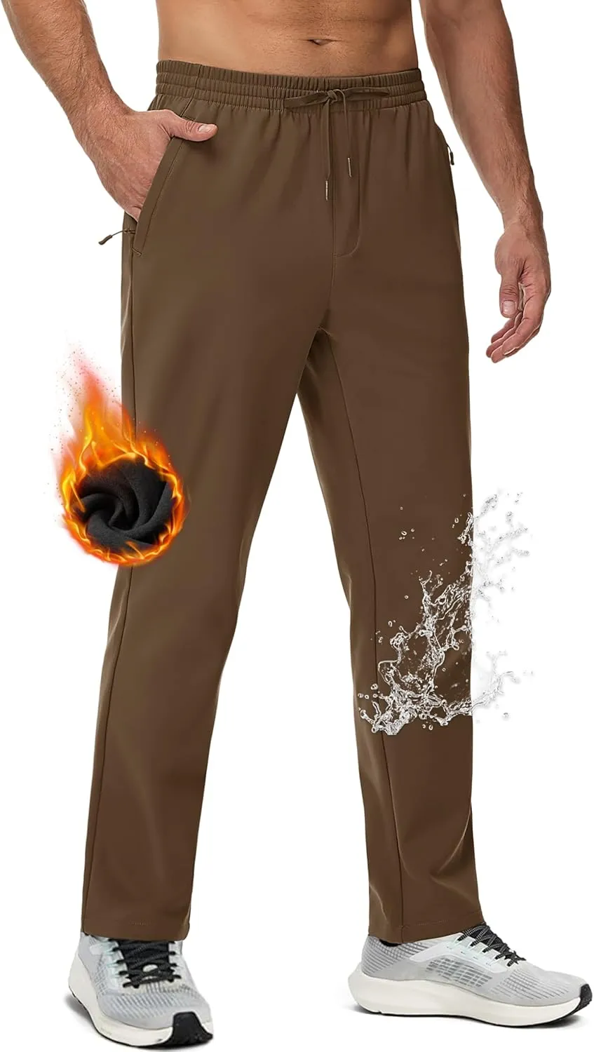 MAGCOMSEN Men's Fleece Lined Sweatpants with Zipper Pockets Athletic Workout Running Winter Water Resistant Pants