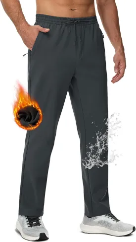 MAGCOMSEN Men's Fleece Lined Sweatpants with Zipper Pockets Athletic Workout Running Winter Water Resistant Pants