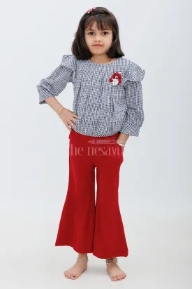 Maroon and Green Checked IndoWestern Sharara Set for Girls