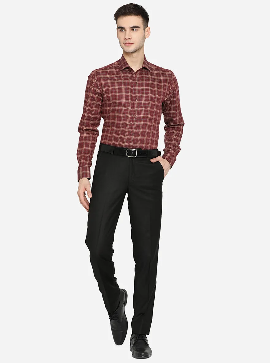 Maroon Checked Slim Fit Formal Shirt | JadeBlue London Edition