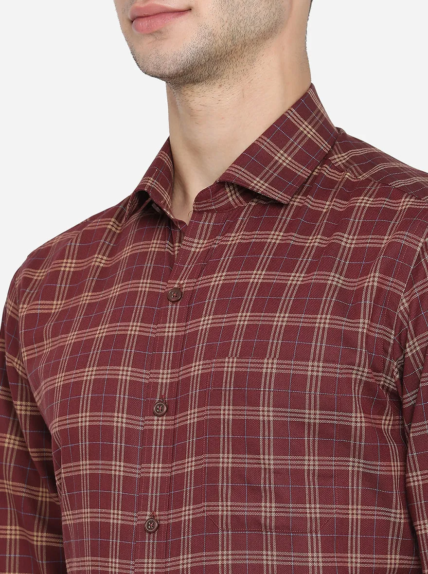 Maroon Checked Slim Fit Formal Shirt | JadeBlue London Edition
