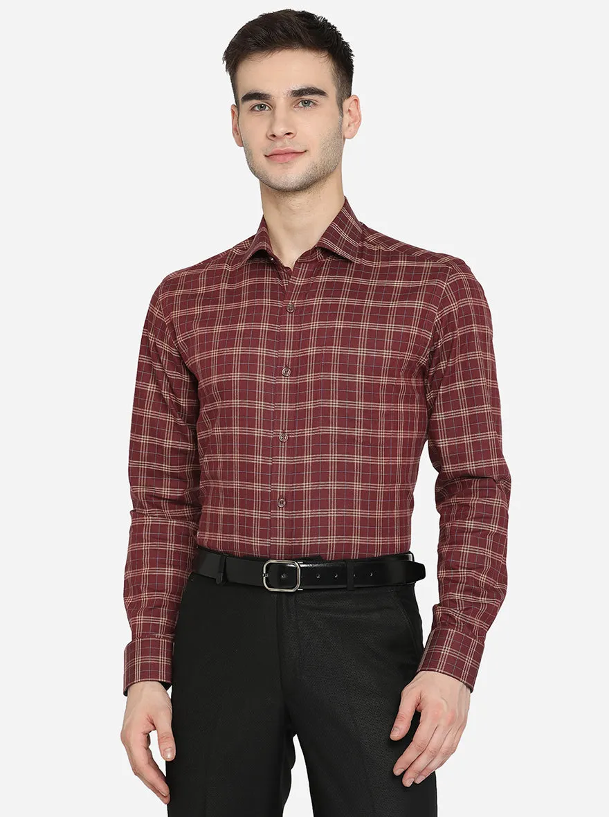 Maroon Checked Slim Fit Formal Shirt | JadeBlue London Edition