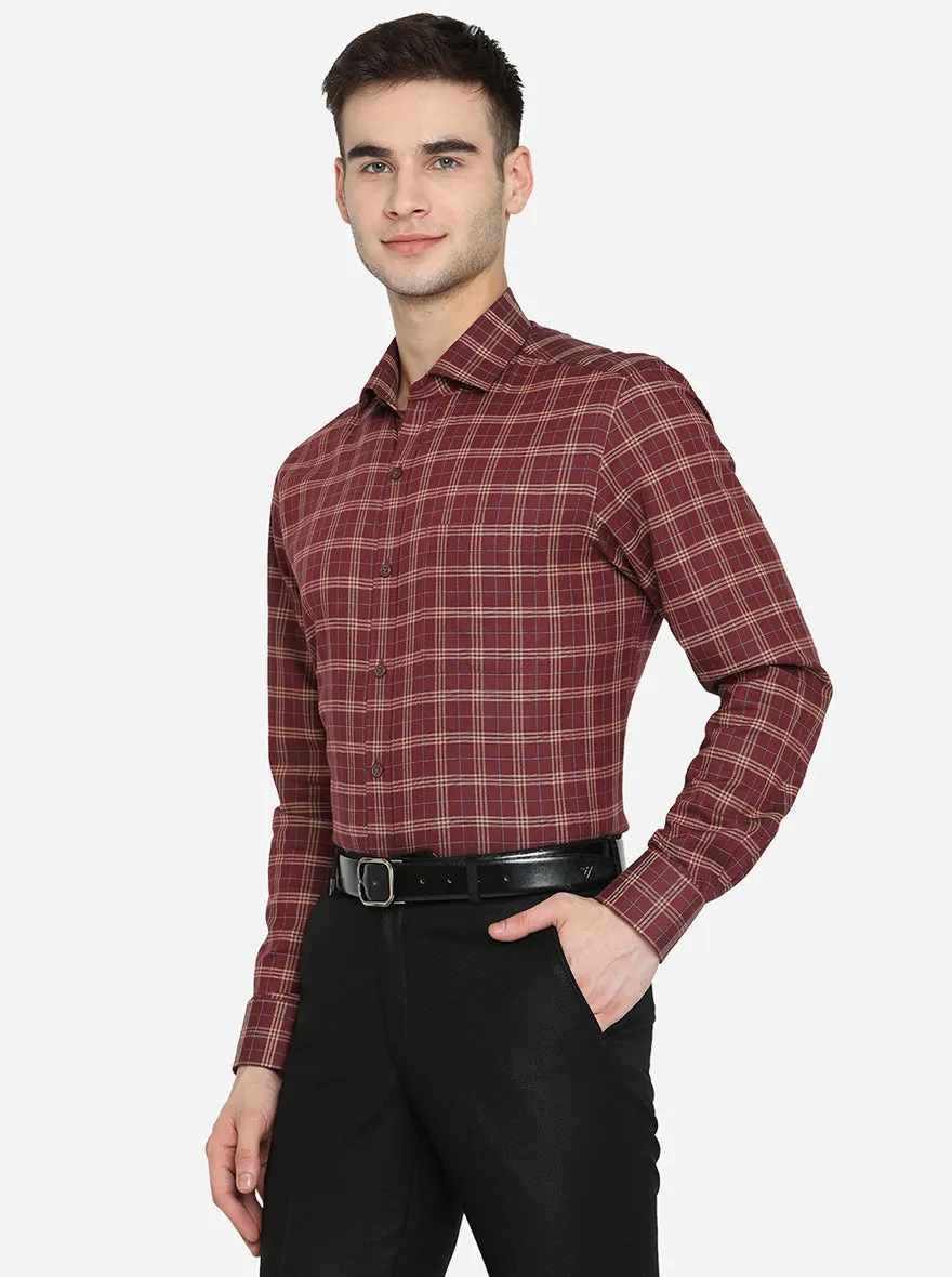 Maroon Checked Slim Fit Formal Shirt | JadeBlue London Edition