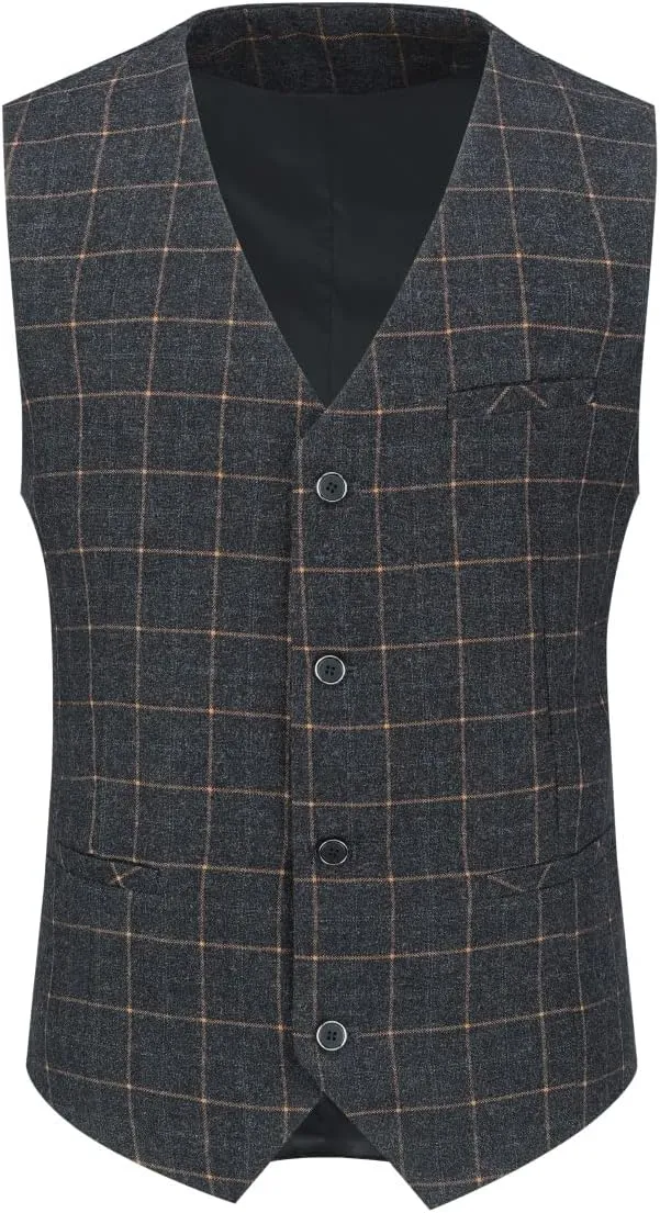 Mens Blue Slim Fit 3 Piece Checked Suits Double Breasted Vintage Fashion