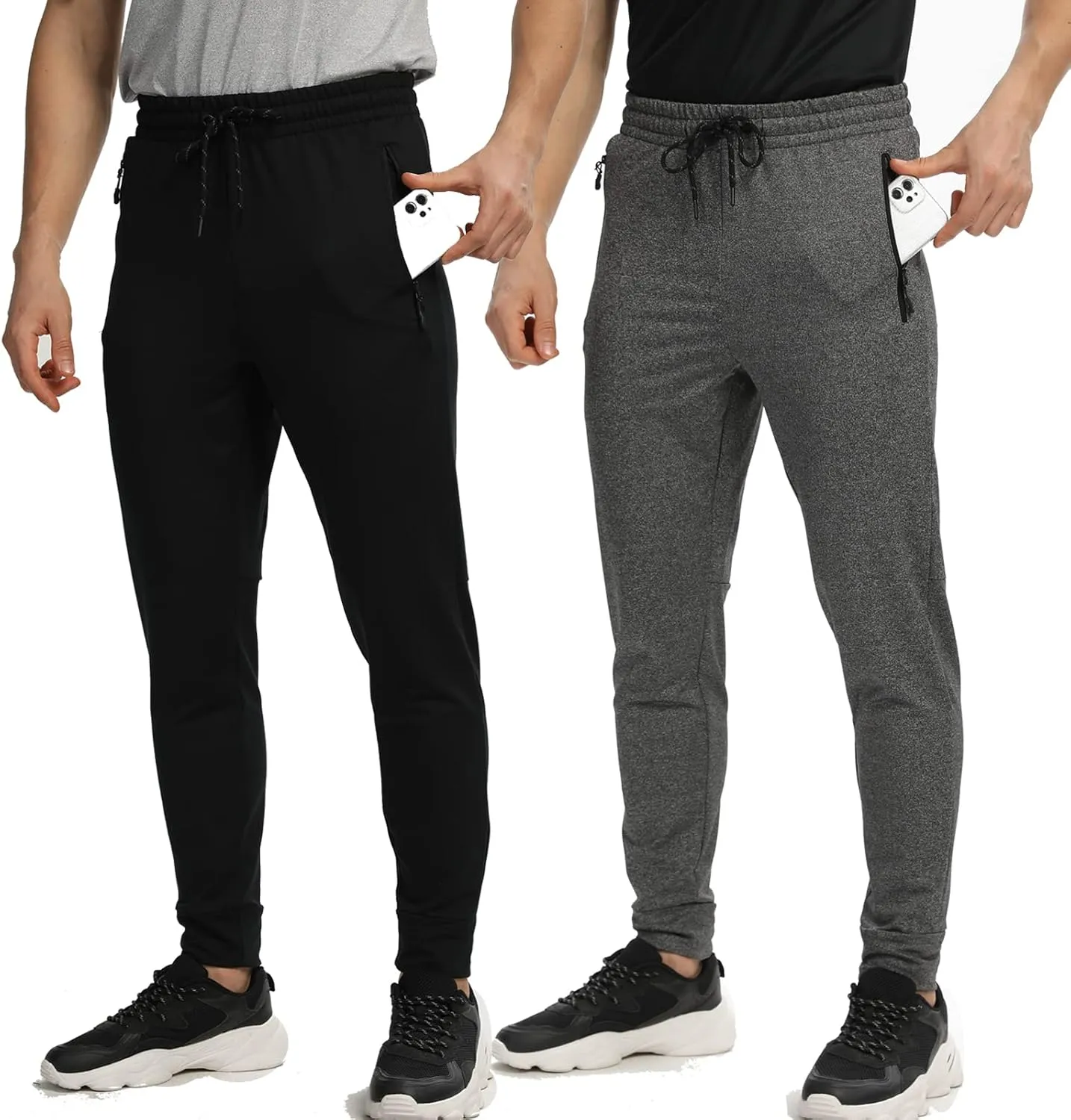 Men's Jogger Sweatpants with Zipper Pockets Track Joggers Workout Gym Sweat Pants for Men(1 Pack/2 Pack)