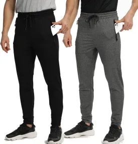 Men's Jogger Sweatpants with Zipper Pockets Track Joggers Workout Gym Sweat Pants for Men(1 Pack/2 Pack)