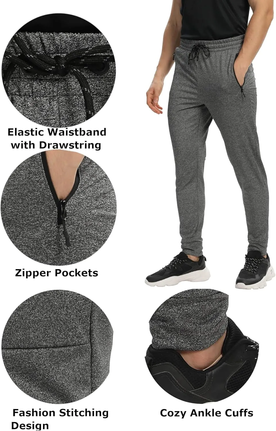 Men's Jogger Sweatpants with Zipper Pockets Track Joggers Workout Gym Sweat Pants for Men(1 Pack/2 Pack)