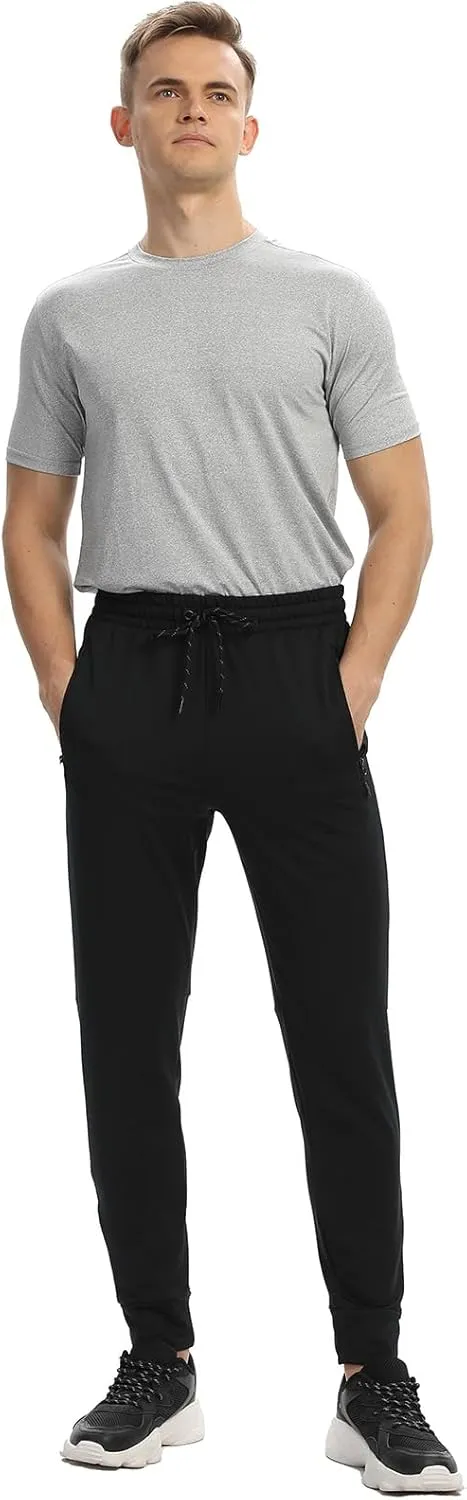 Men's Jogger Sweatpants with Zipper Pockets Track Joggers Workout Gym Sweat Pants for Men(1 Pack/2 Pack)