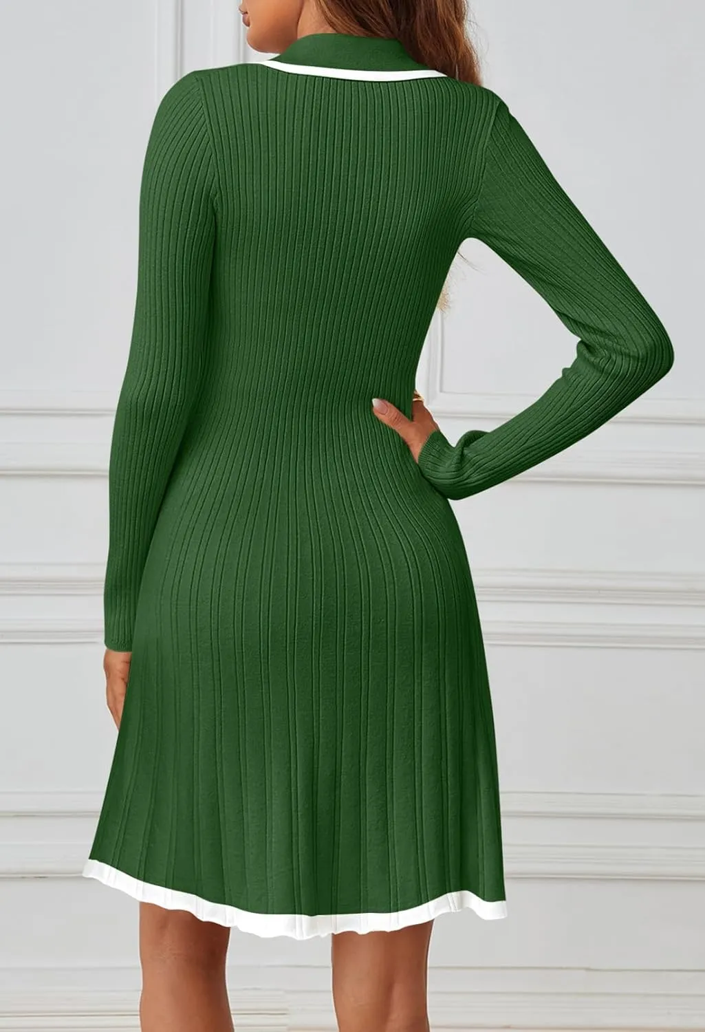 MEROKEETY Women's Long Sleeve V Neck Sweater Dress 2025 Spring Button Knit Pleated Mini Work Dresses