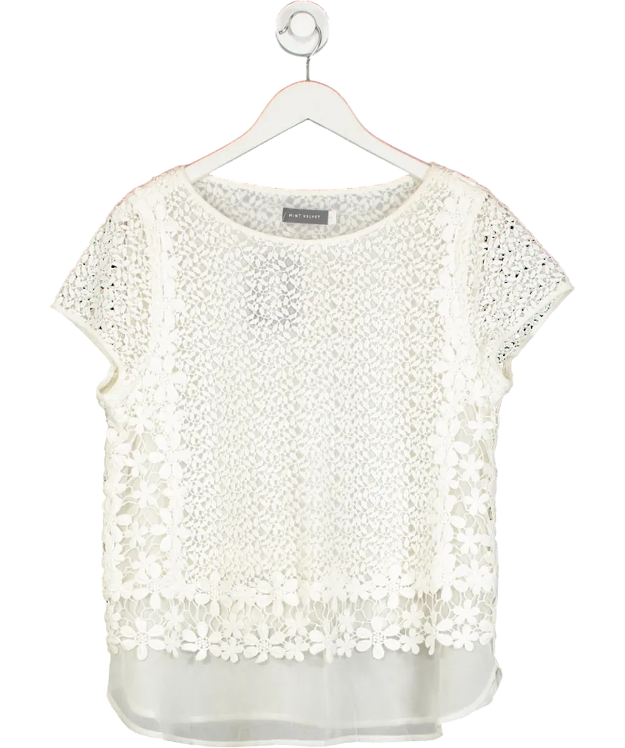 Mint Velvet Cream Double Layer Crochet Lace And Chiffon Blouse UK 14