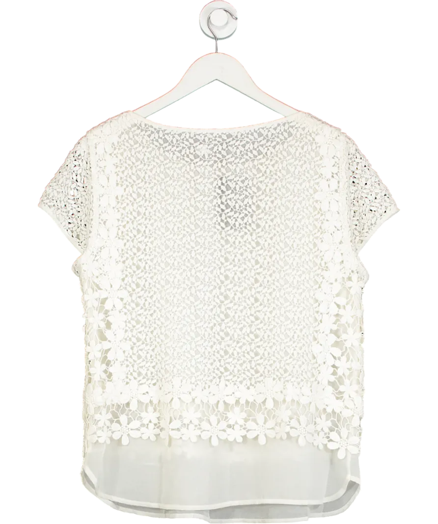 Mint Velvet Cream Double Layer Crochet Lace And Chiffon Blouse UK 14