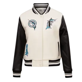 MLB FLORIDA MARLINS RETRO CLASSIC WOMEN'S RIB WOOL VARSITY JACKET (EGGSHELL/ BLACK)