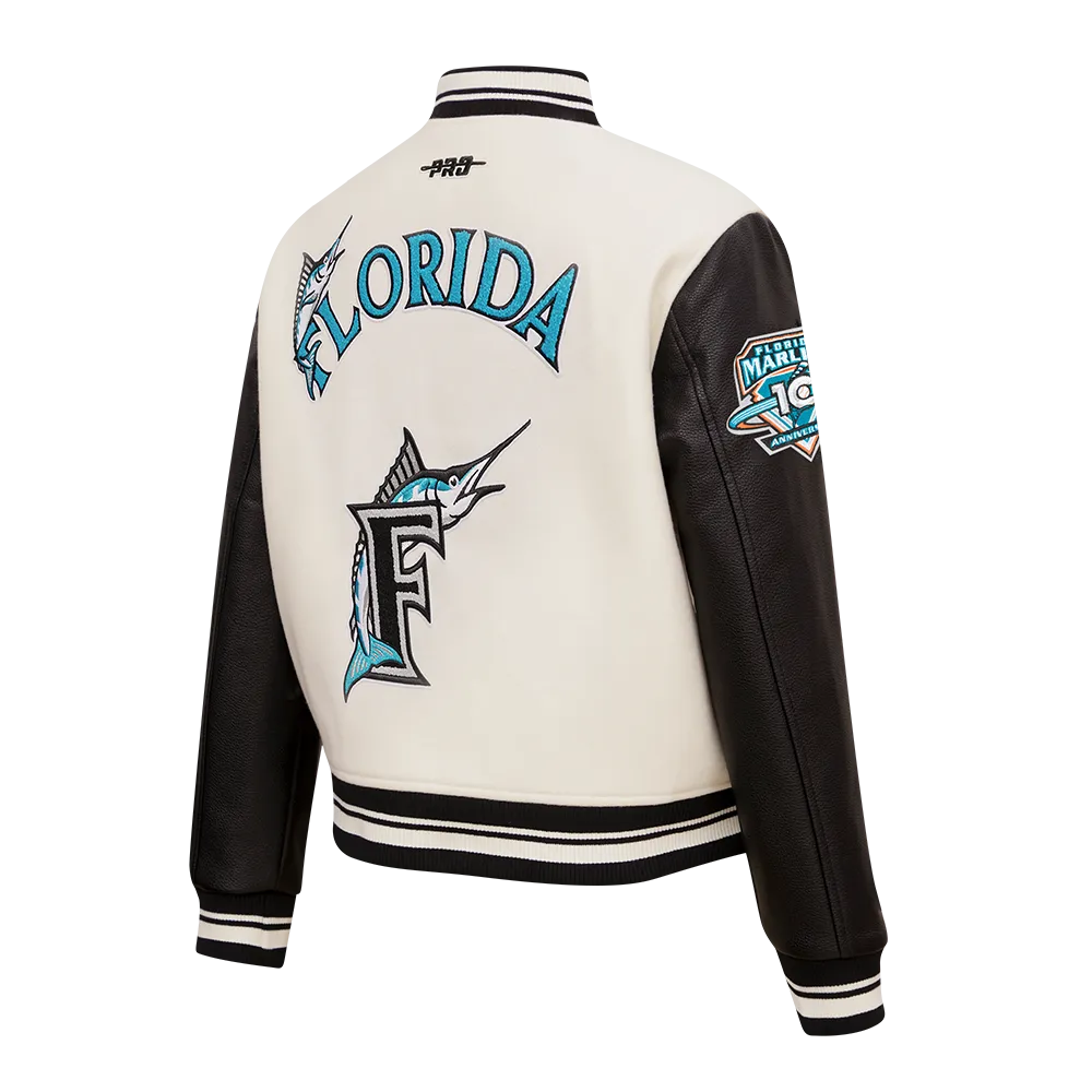 MLB FLORIDA MARLINS RETRO CLASSIC WOMEN'S RIB WOOL VARSITY JACKET (EGGSHELL/ BLACK)