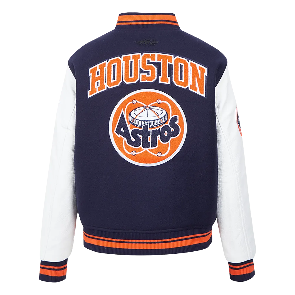MLB HOUSTON ASTROS RETRO CLASSIC WOMEN'S RIB WOOL VARSITY JACKET (MIDNIGHT NAVY/ORANGE/MIDNIGHT NAVY)