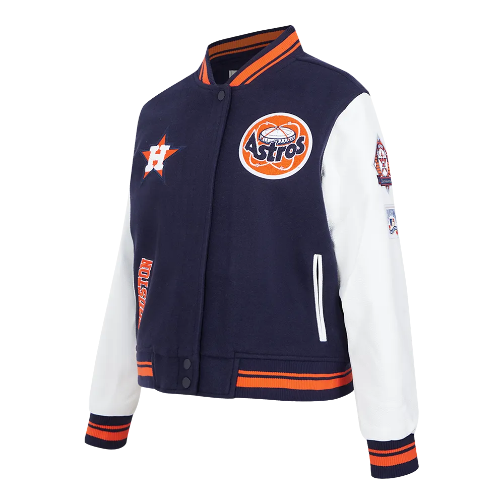 MLB HOUSTON ASTROS RETRO CLASSIC WOMEN'S RIB WOOL VARSITY JACKET (MIDNIGHT NAVY/ORANGE/MIDNIGHT NAVY)