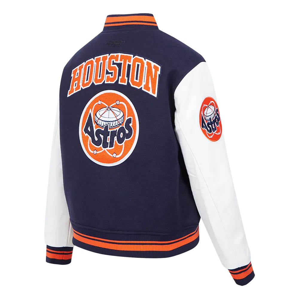 MLB HOUSTON ASTROS RETRO CLASSIC WOMEN'S RIB WOOL VARSITY JACKET (MIDNIGHT NAVY/ORANGE/MIDNIGHT NAVY)