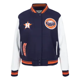 MLB HOUSTON ASTROS RETRO CLASSIC WOMEN'S RIB WOOL VARSITY JACKET (MIDNIGHT NAVY/ORANGE/MIDNIGHT NAVY)